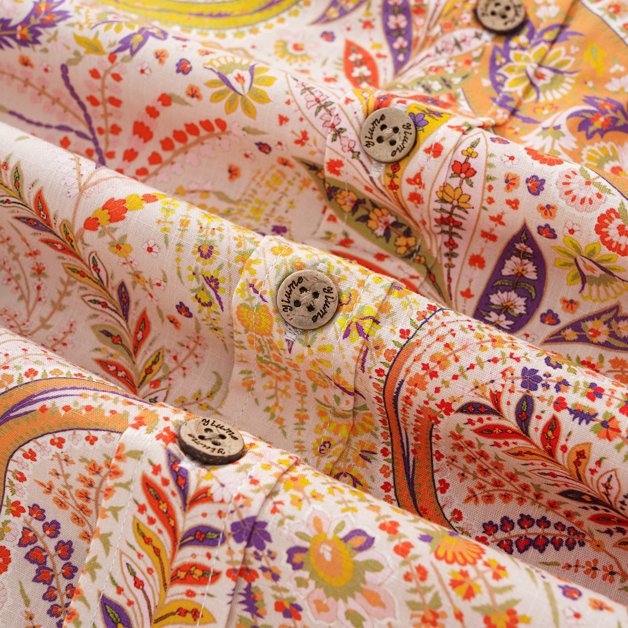 Men's Hawaiian Shirt Short Sleeve Button-down 100% Cotton Yellow Aloha Paisley Paradise