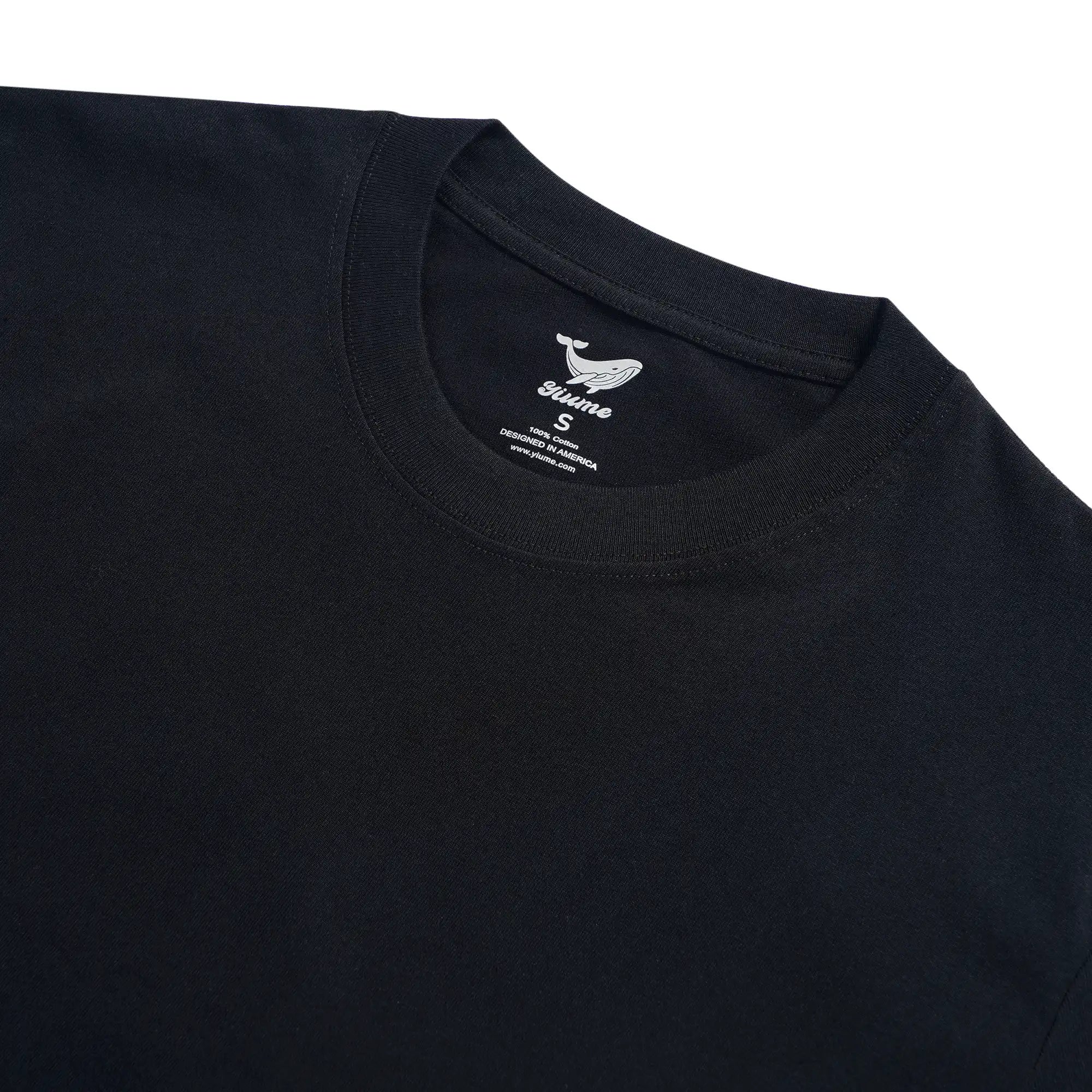 Long Sleeve Tee Shirt Crew Neck 100% Cotton Solid Color - Black