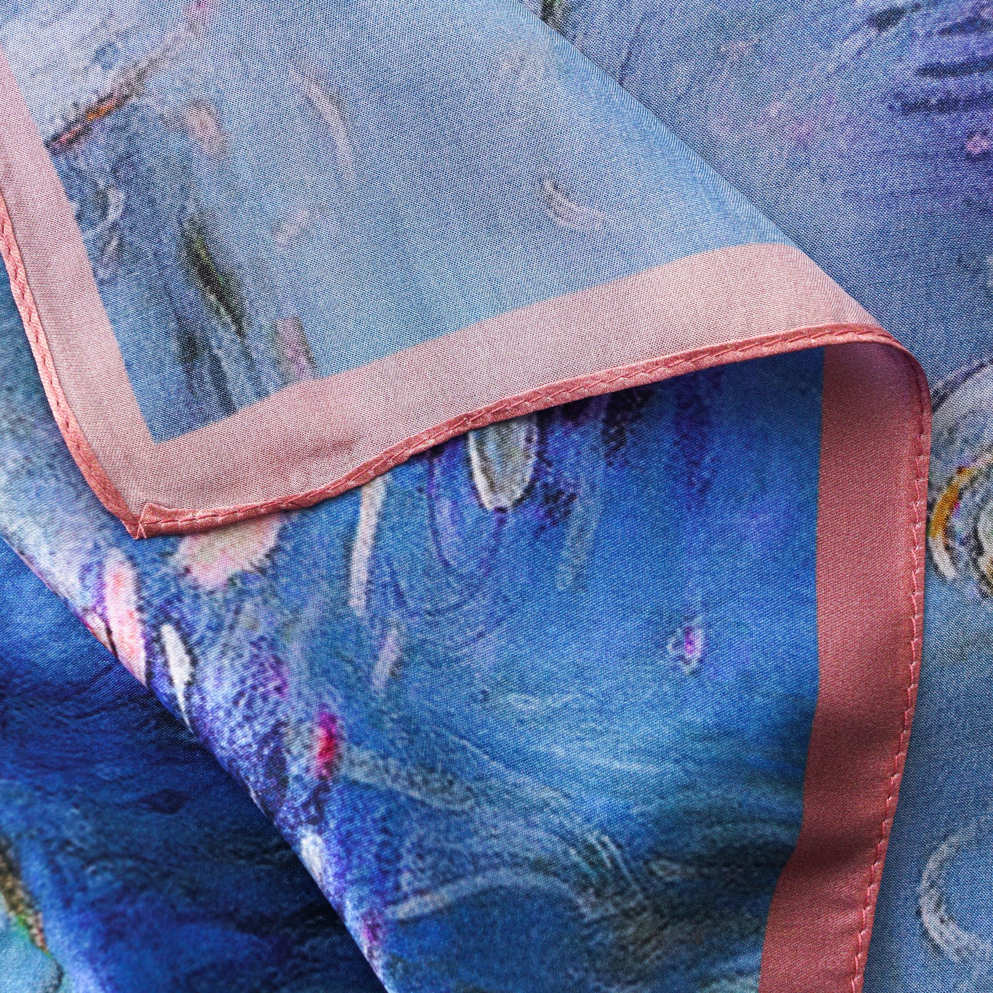 Écharpe carrée florale 100% Mulberry Silk Luminous Lys Liles Luminous Water Lylies 100% Silk 53 * 53 cm