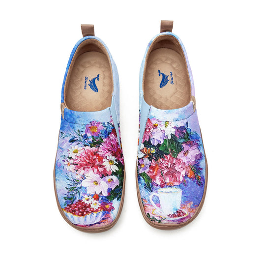 Yiume Women's Art Slip-On Casual Canvas Shoes Pink And Blue Floral Oil Print Painted,100% Cotton Seaside Sapphire