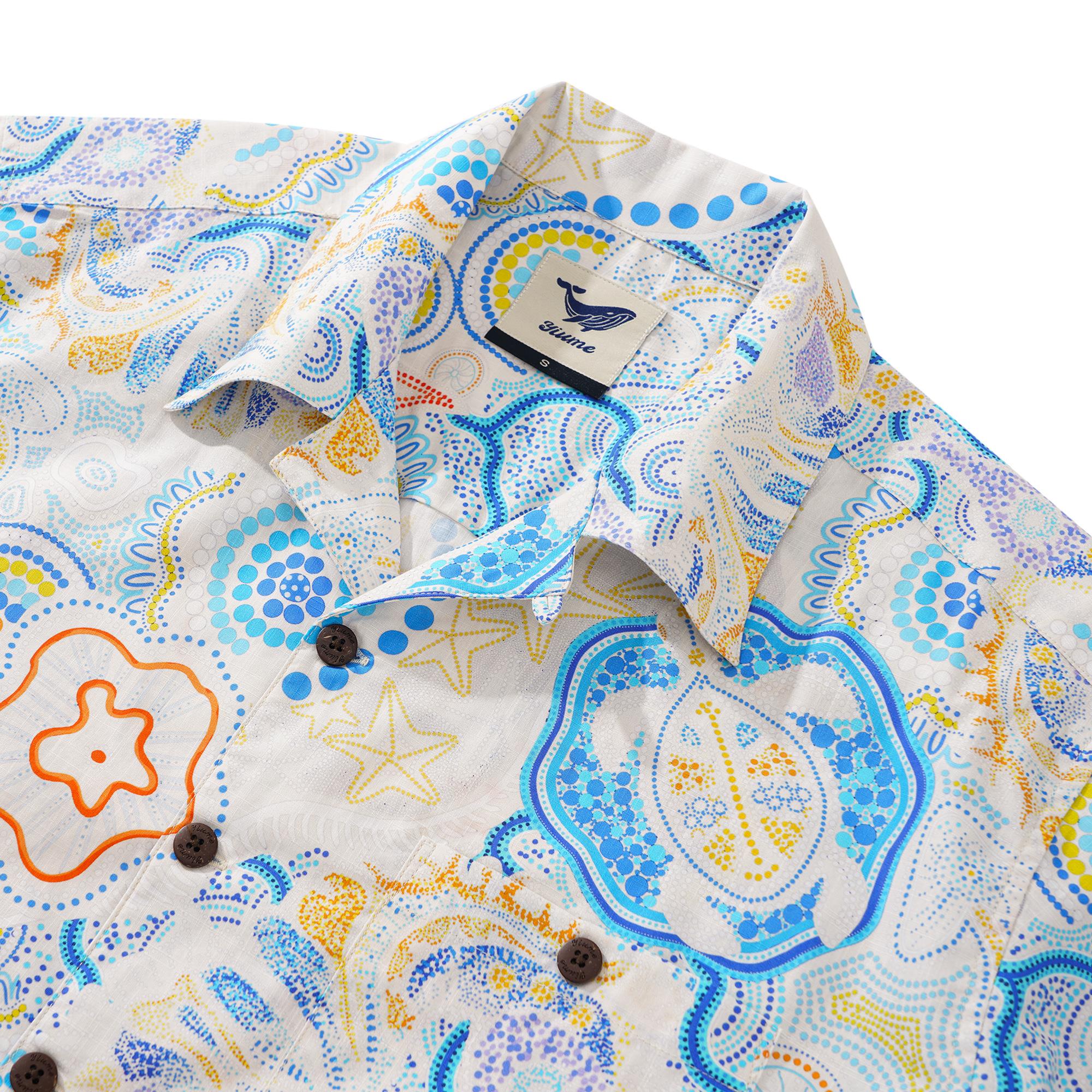 Herren -Hawaii -Hemd Kurzarm Camp Halsharmino 100% Baumwolle blau Aloha Sunny Summer Seas