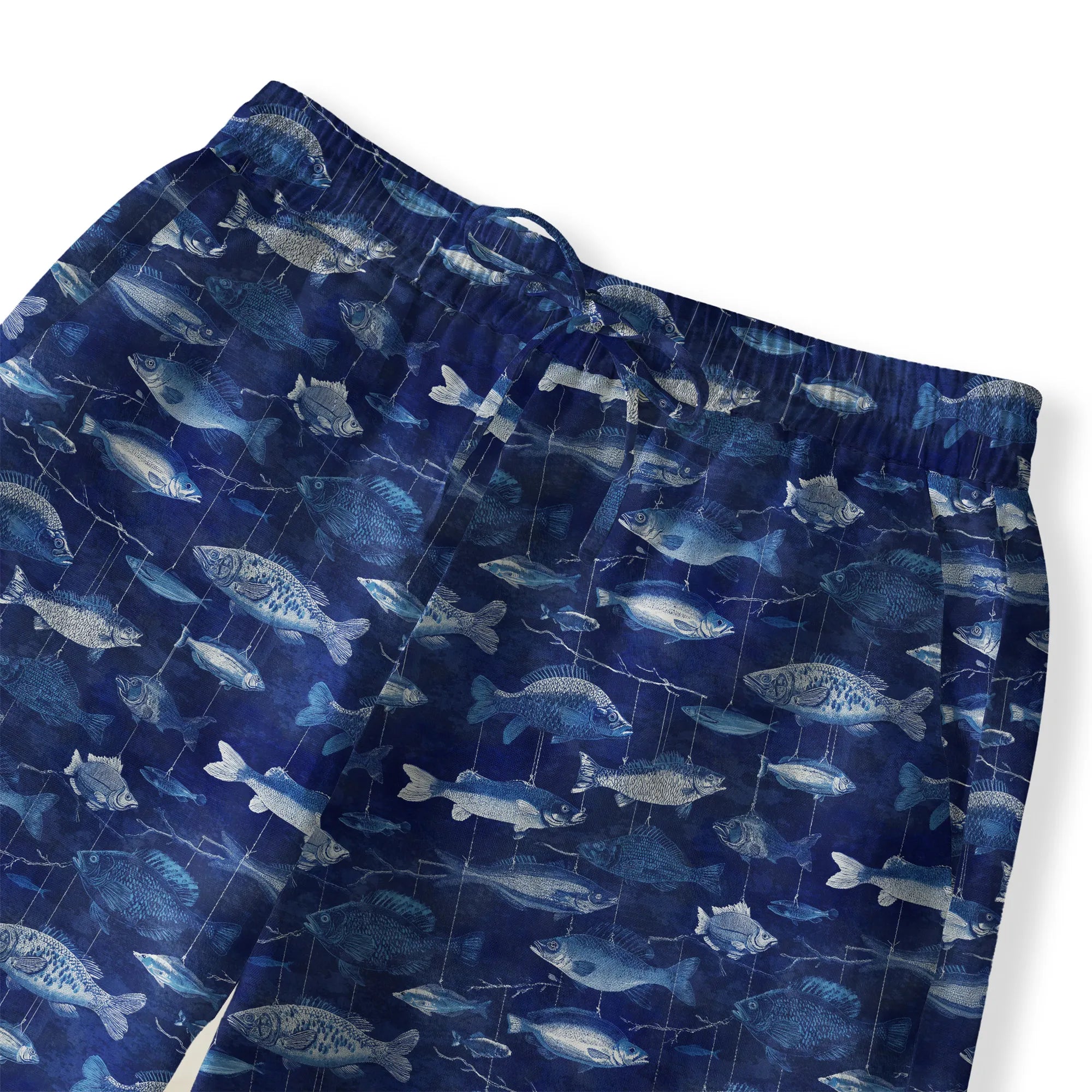 Blue art shirt pants with fish design, women's lounge wear