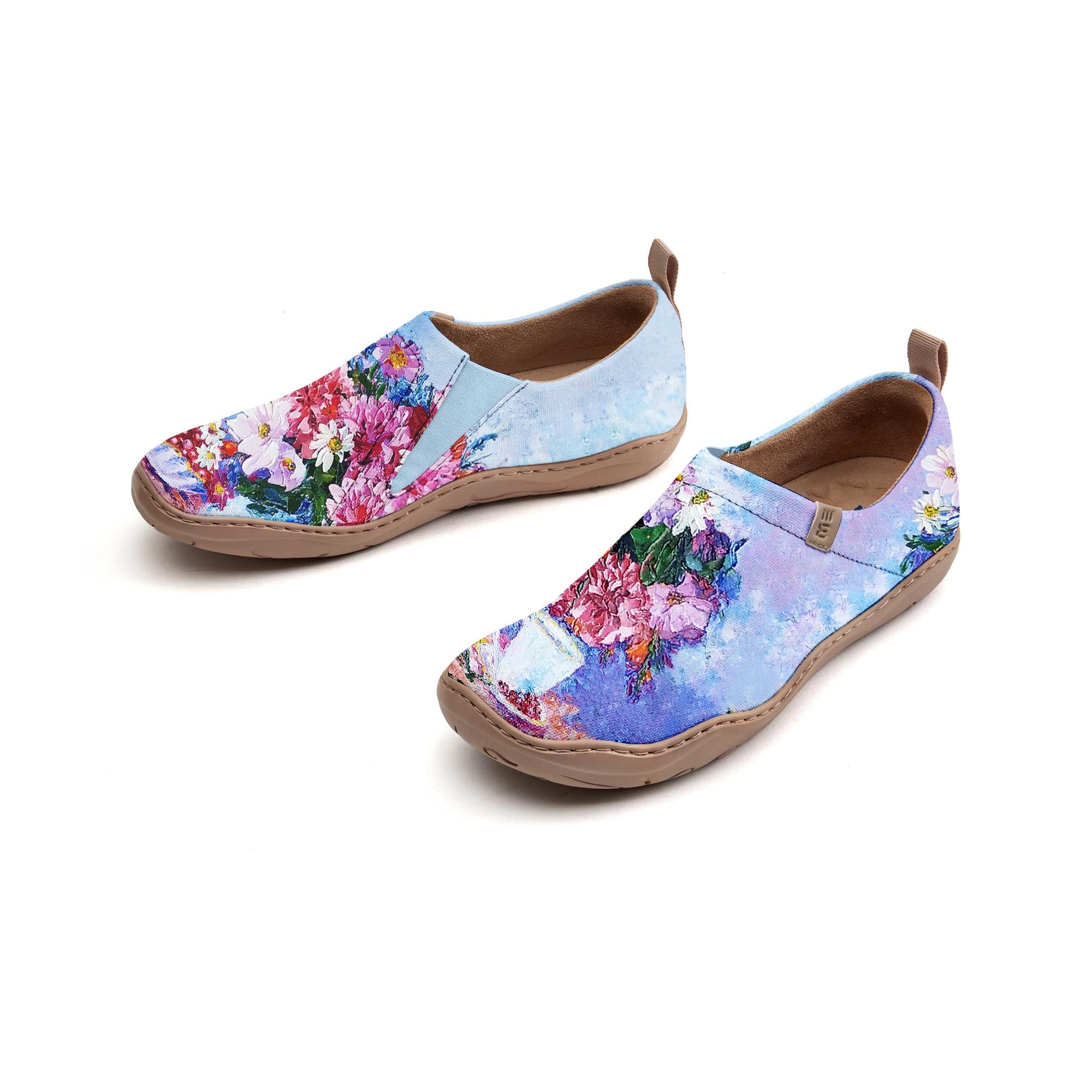 Yiume pour femmes en art pour femmes chaussures de toile décontractées rose et imprimé à l'huile de floral rose peinte, 100% coton en bord de mer saphir
