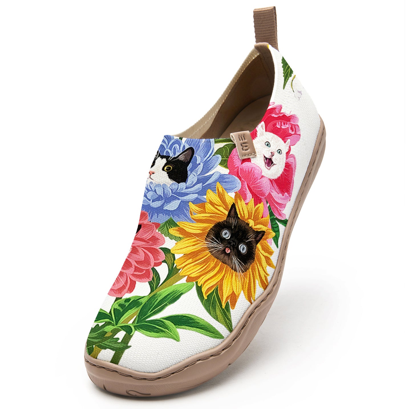 Chaussures à glissière d'art pour femmes Yiume confortable coups de chaussures décontractées en tricot, félin floral