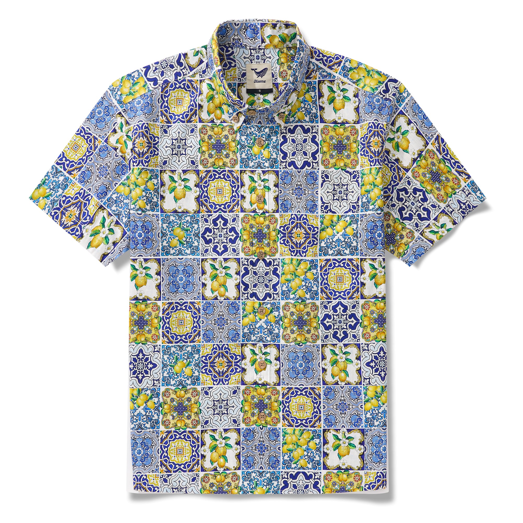 Men's Hawaiian Shirt Short Sleeve Button-down 100% Cotton White Aloha Dream of Palermo