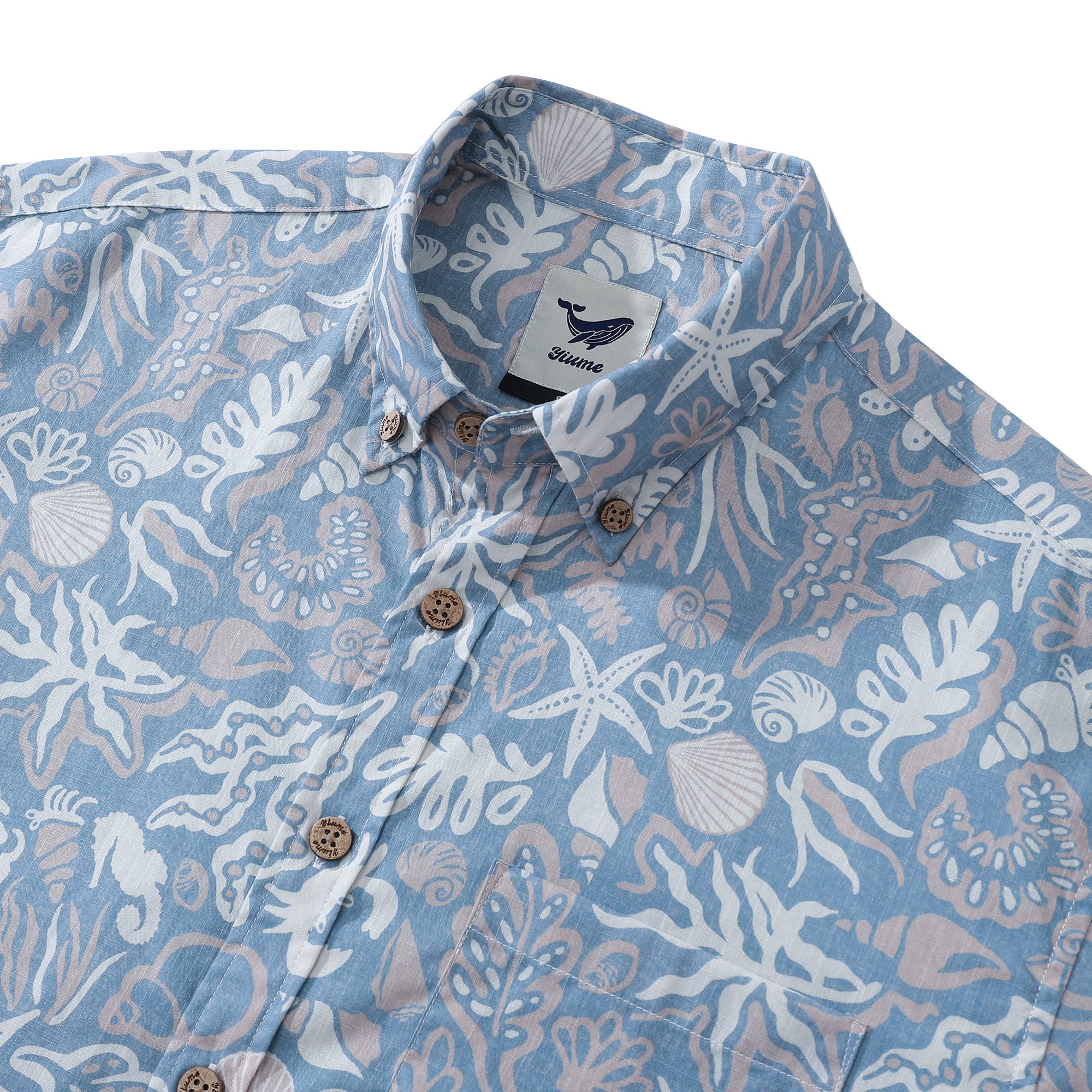 Men's Marine Life Shirt 100% Cotton Button-down Blue Hawaiian Shirt Oceanic Shirt for Men
