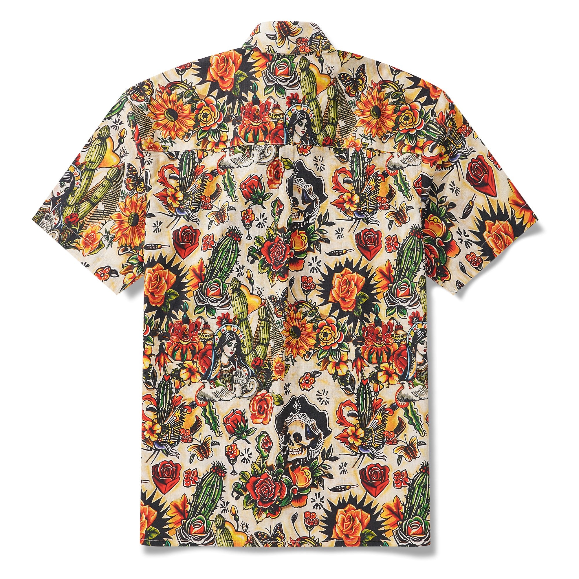 Virgin Mary Hawaiian Shirt For Men Tiki Shirt Short Sleeve Button-down 100% Cotton Desert Skull Shirt