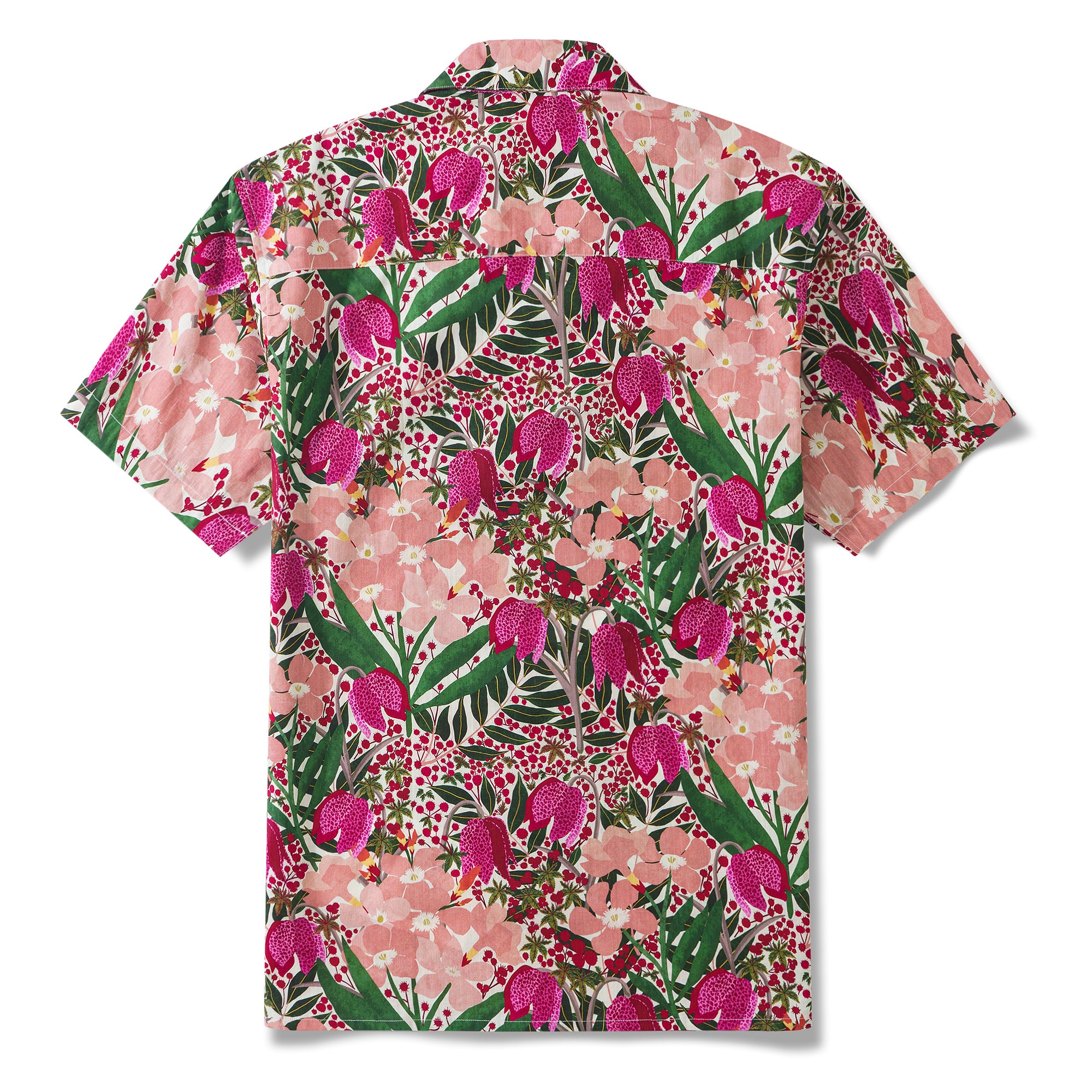 Men's Hawaiian Shirt Short Sleeve Camp Collar 100% Cotton Red Aloha Wild and Unique Flowers By Jasmine Blooms Designs