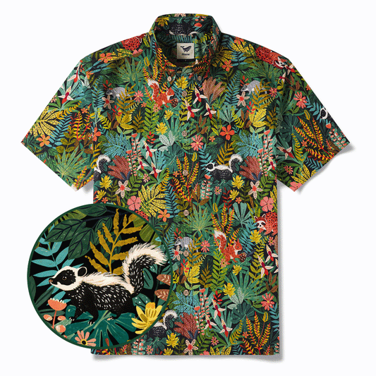Men's Hawaiian Shirt Short Sleeve Button-down 100% Cotton Green Aloha Forest Fairytale