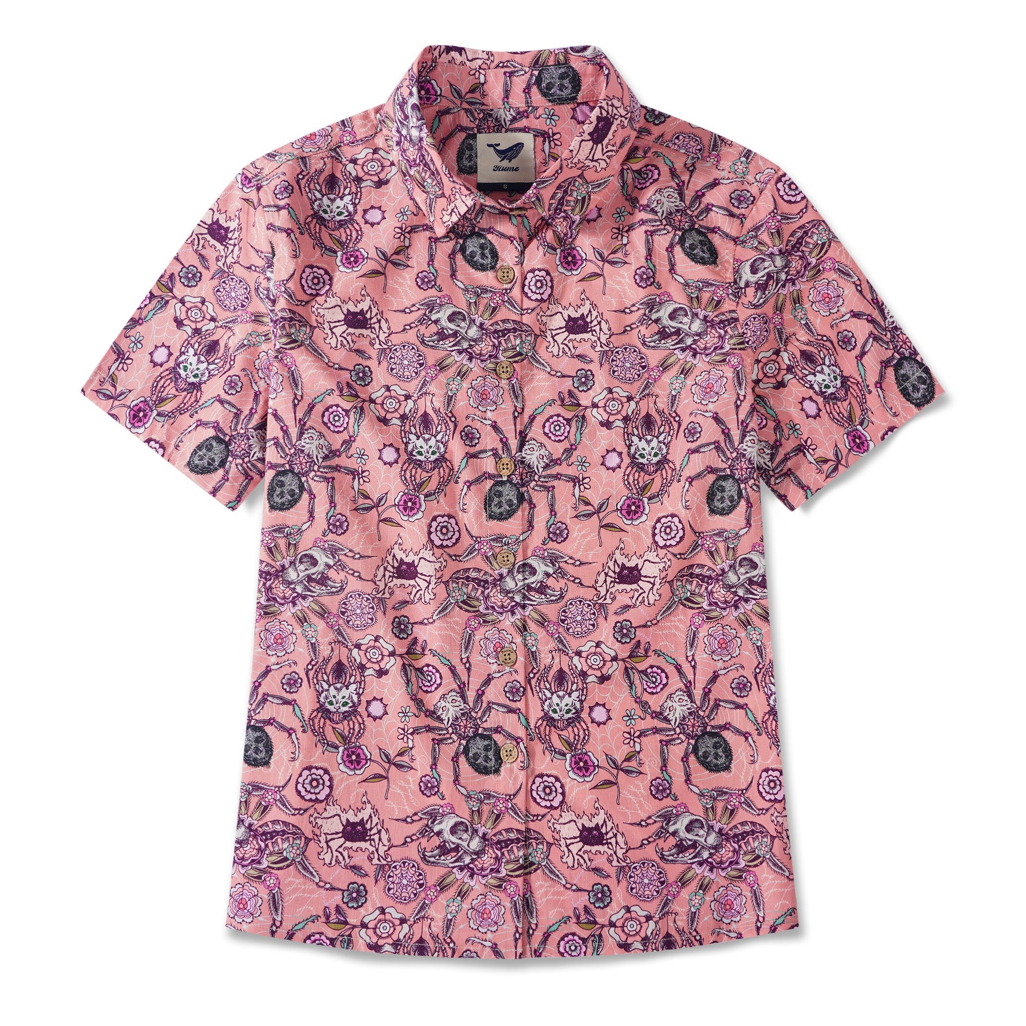 Chemise hawaïenne féminine bouton à manches courtes 100% coton Aloha Spider Cat
