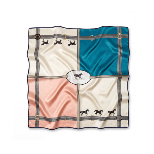 Floral horse print luxury mulberry silk scarf 53x53cm