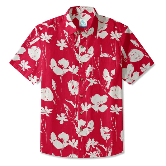Flower Men's Hawaiian Shirt in red, short sleeve, button-up