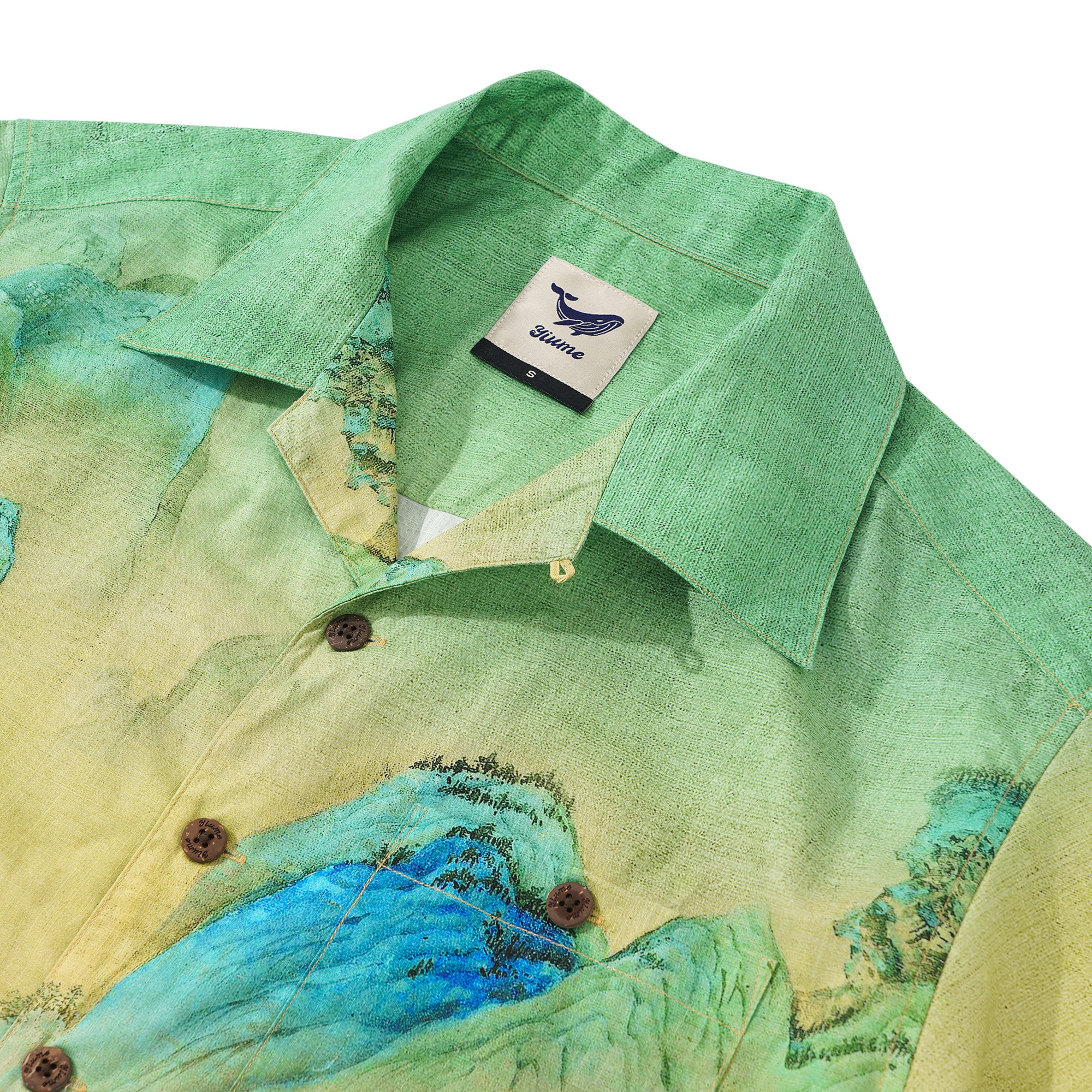 Chemise hawaïenne pour homme à manches courtes, col camp, 100 % coton, verte, Aloha intemporelle.