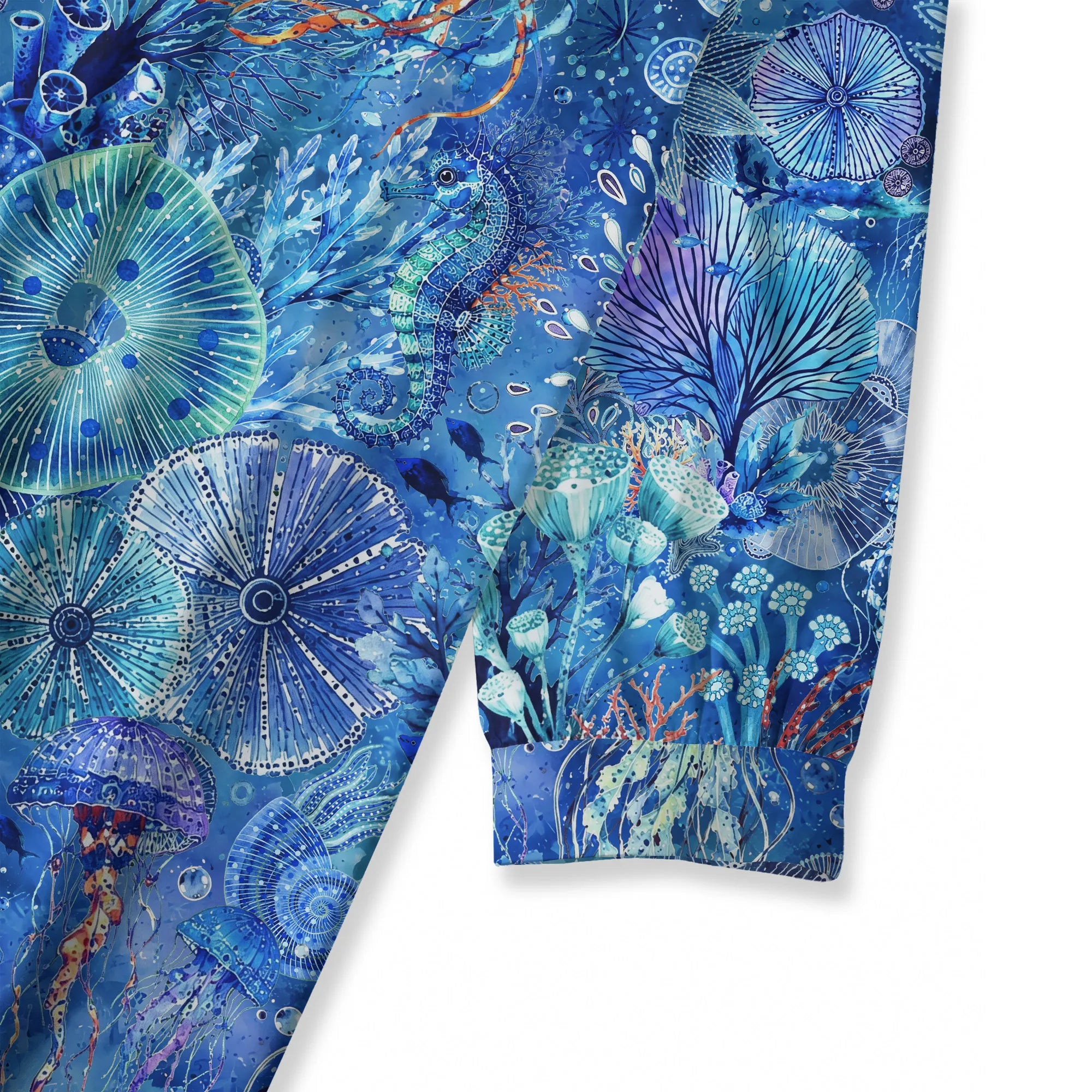 Art shirt with jellyfish and seahorse design, women's fashion