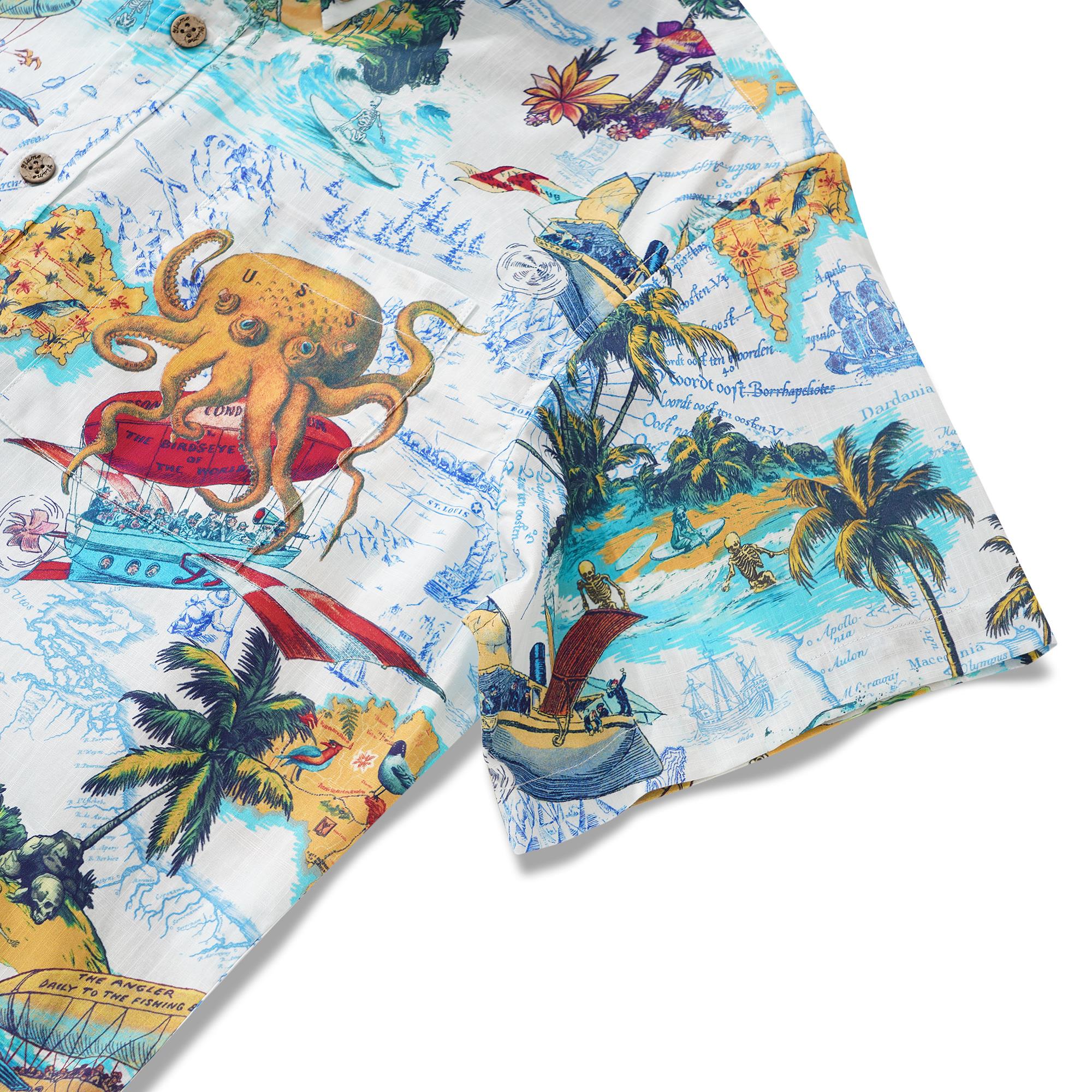 Chemise hawaïenne masculine à manches courtes à manches courtes 100% coton bleu Aloha Ocean Dreamer