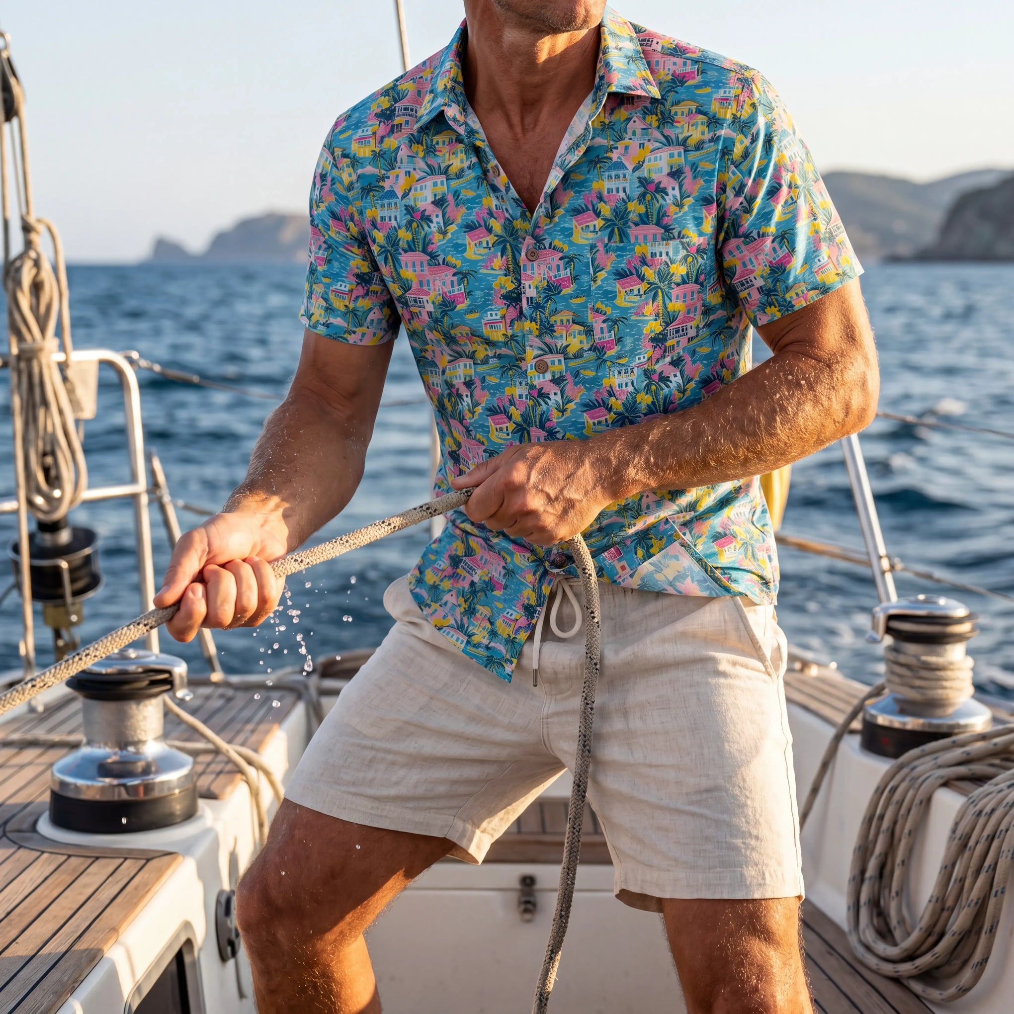 Men's Hawaiian Shirt with Tropical Town Print