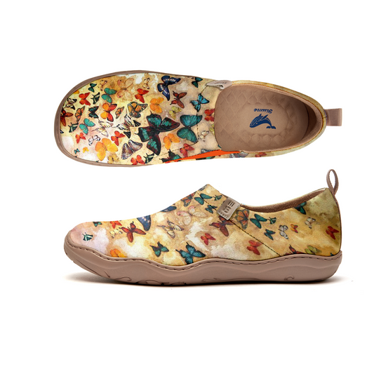 Yiume Women's Art Floral Slip-On Casual Canvas Sneakers Vintage Yellow Butterfly Women's Shoes Painted Vintage Butterfly