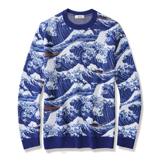 Men's Hawaiian sweater with The Great Wave Ukiyo-e design