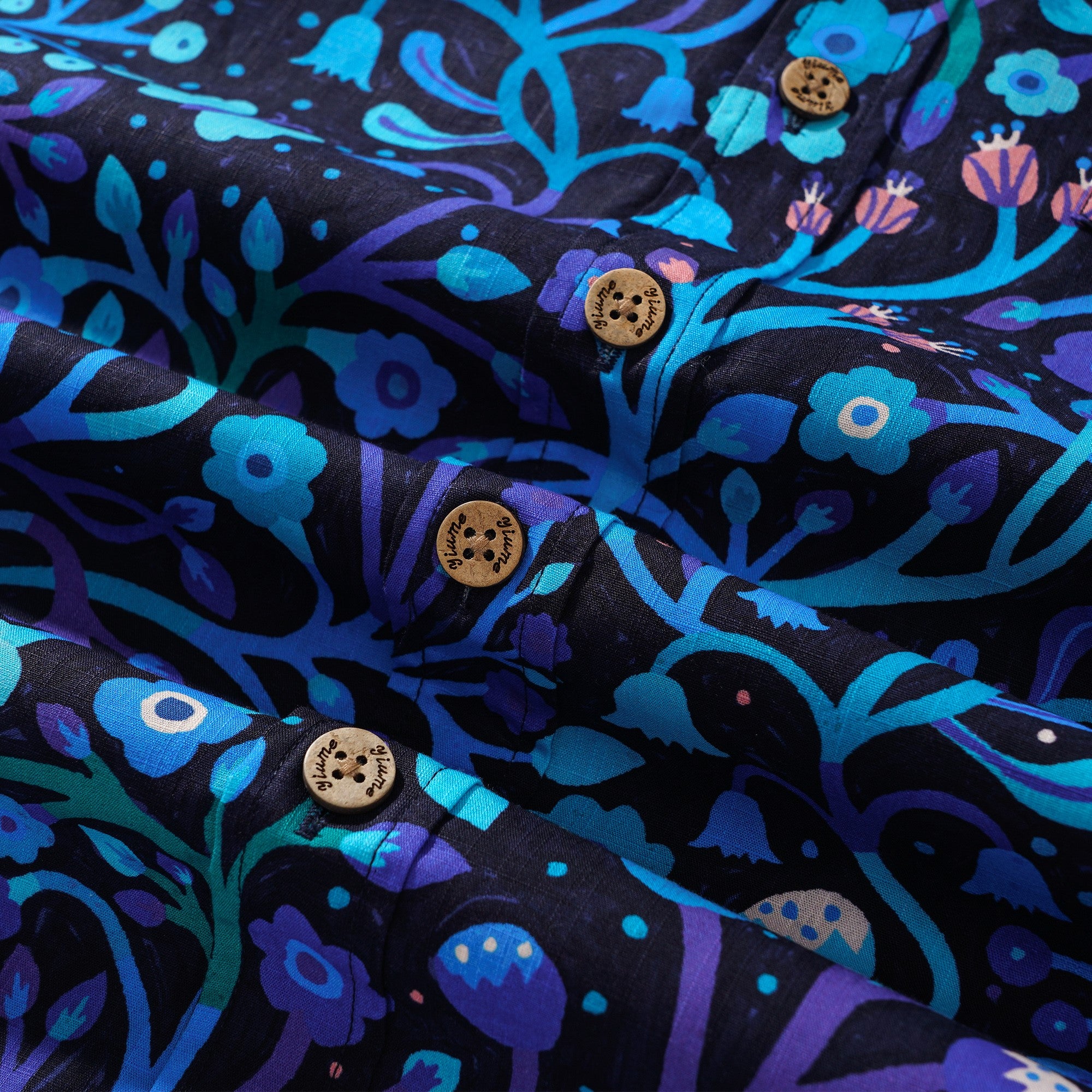 Yiume Men's Blue and Purple Hawaiian Shirt Short Sleeve Button-down Shirt 100% Cotton Aloha Shirt