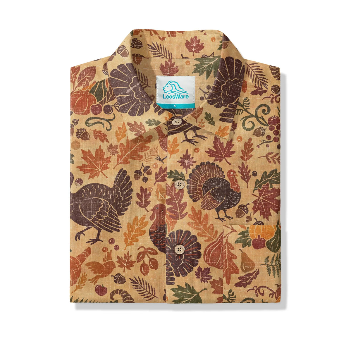 Men's Yellow Hawaiian Shirt, Thanksgiving print, short sleeve