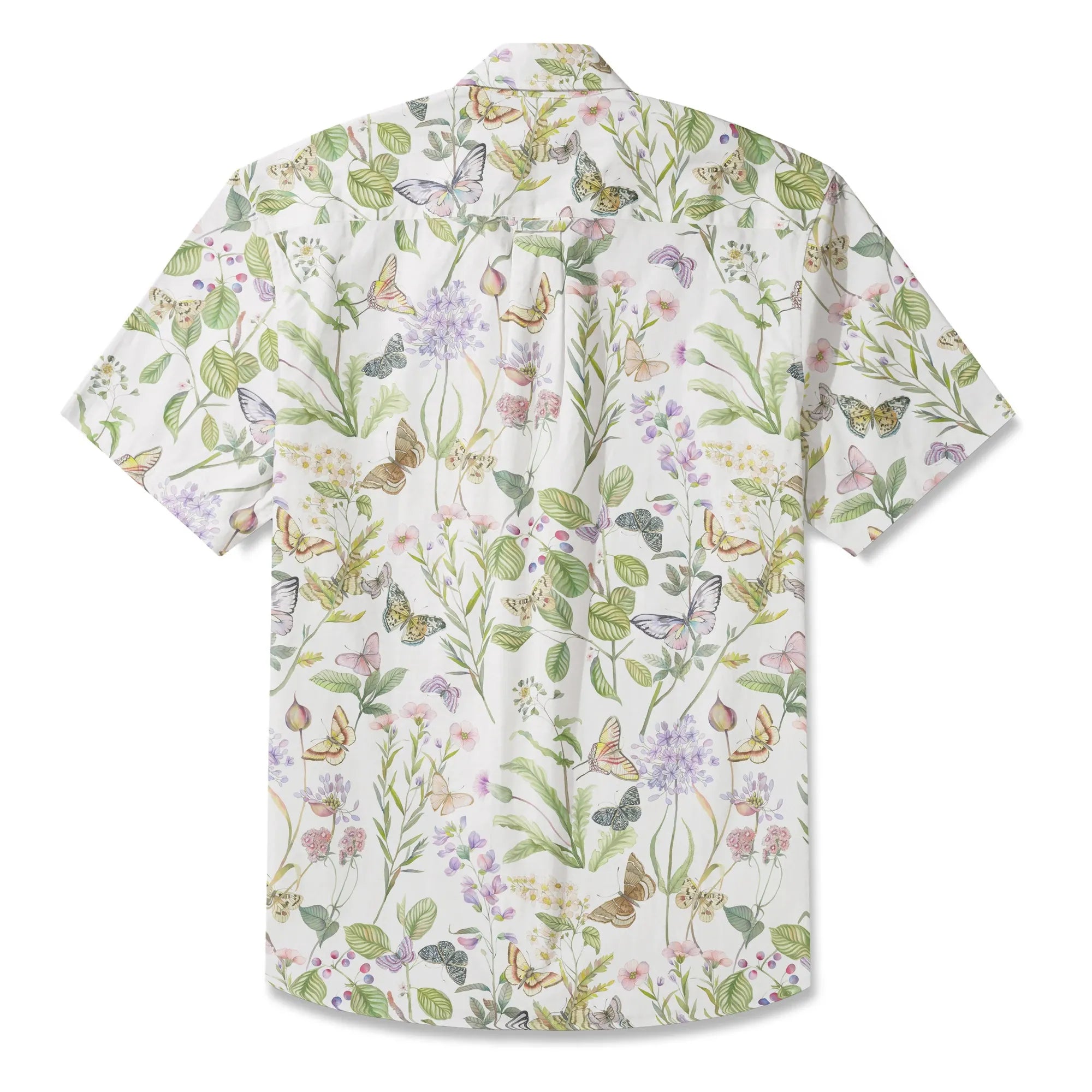 Front view of men's Hawaiian shirt with floral fantasy