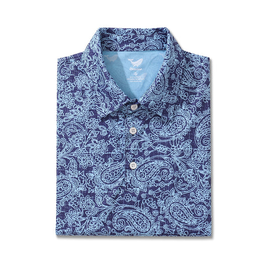 Polo de la manga corta de los hombres hawaianos para hombres - Rastros azules del tiempo - Azul