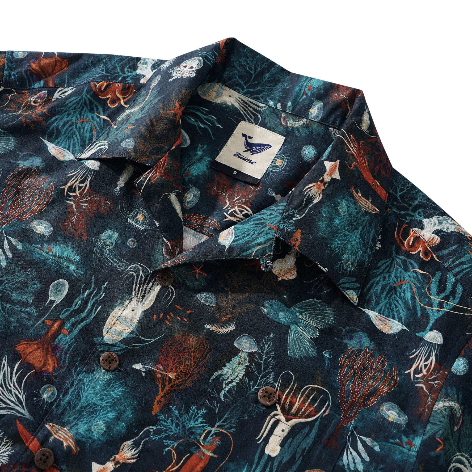 Herren -Hawaii -Hemd Kurzarm Camp Halsharmino 100% Baumwollblau Aloha Unterwasser Liebe von Kristen