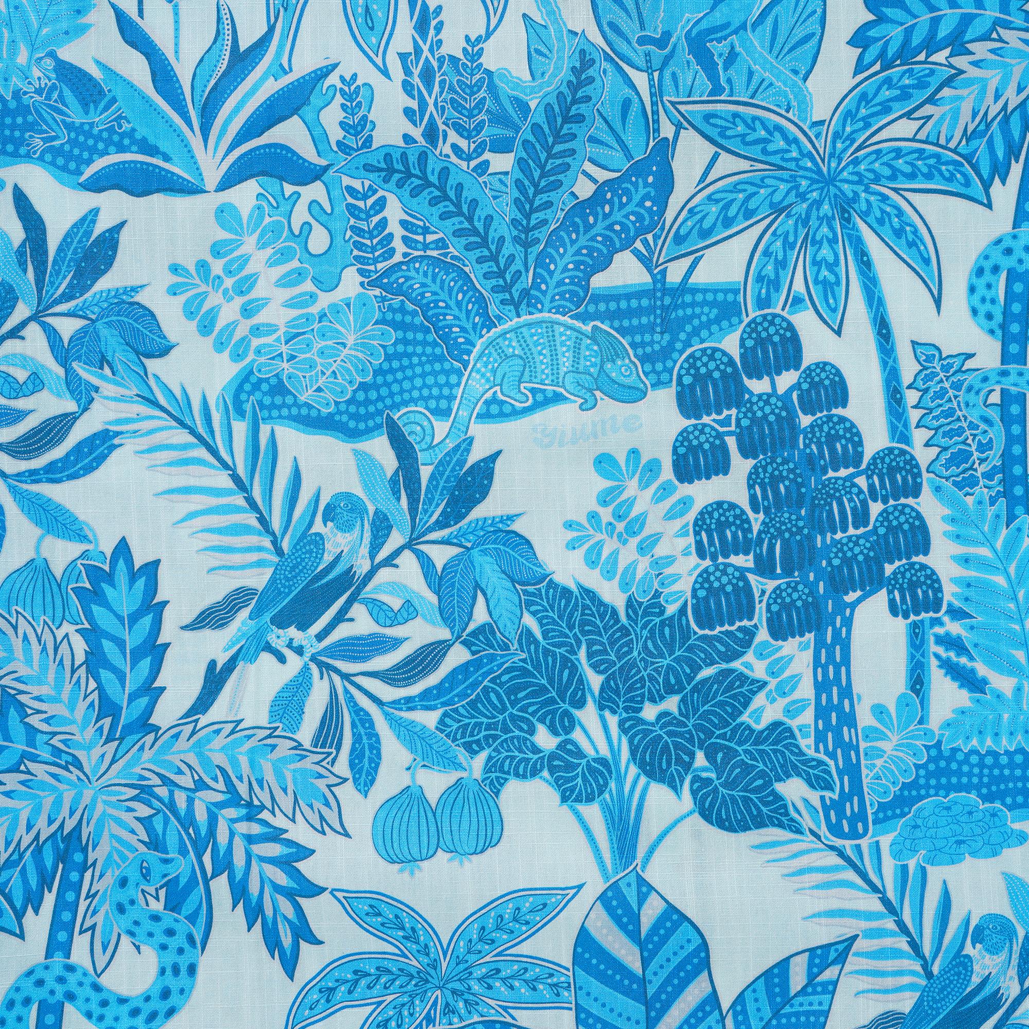 Herren-Hawaiian-Hemd Kurzärmel Button 100% Baumwollblau Aloha Jungle Paradise