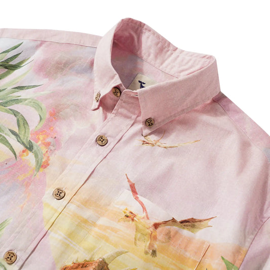 Men's Hawaiian Shirt Short Sleeve Button-down 100% Cotton Green Aloha Vintage Dinosaur Paradise