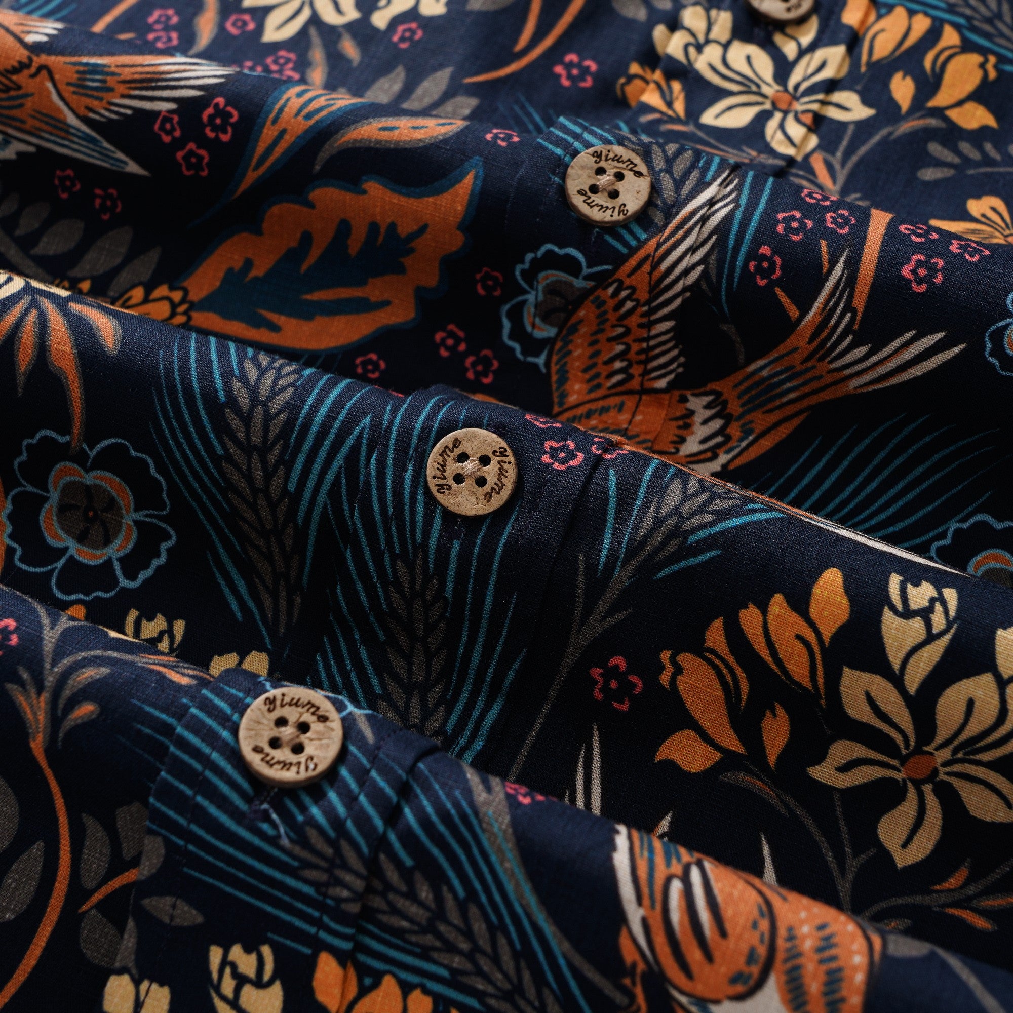 Men's Hawaiian Shirt Short Sleeve Button-down 100% Cotton Blue Aloha The Harvest Field by Abigail Bryan