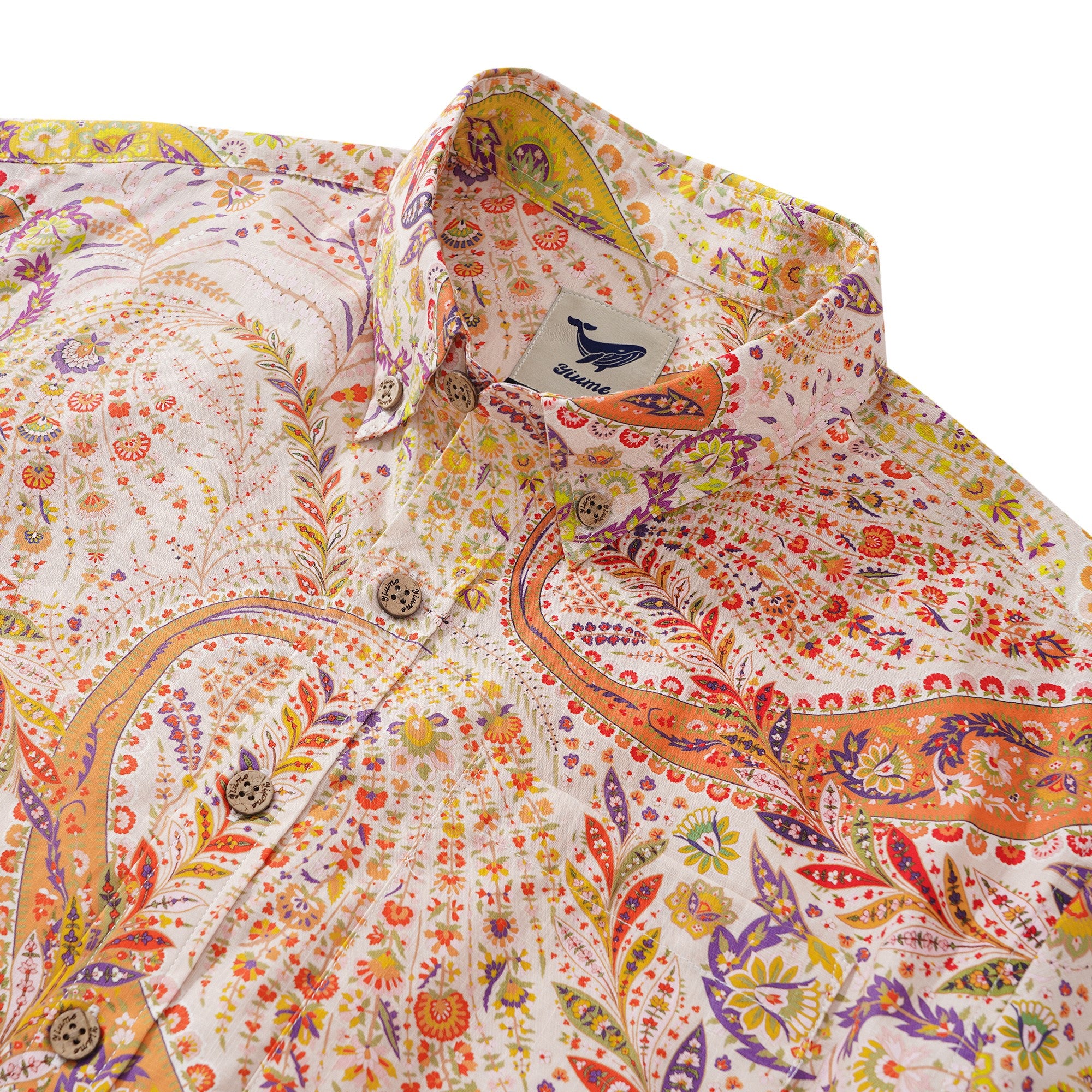 Men's Hawaiian Shirt Short Sleeve Button-down 100% Cotton Yellow Aloha Paisley Paradise