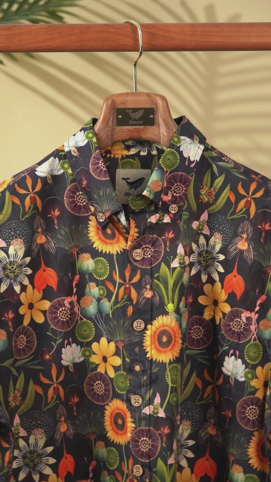 1930s Floral Hawaiian Shirt For Men Sunflower Shirt 100% Cotton Short Sleeve Button-down Dress Shirt
