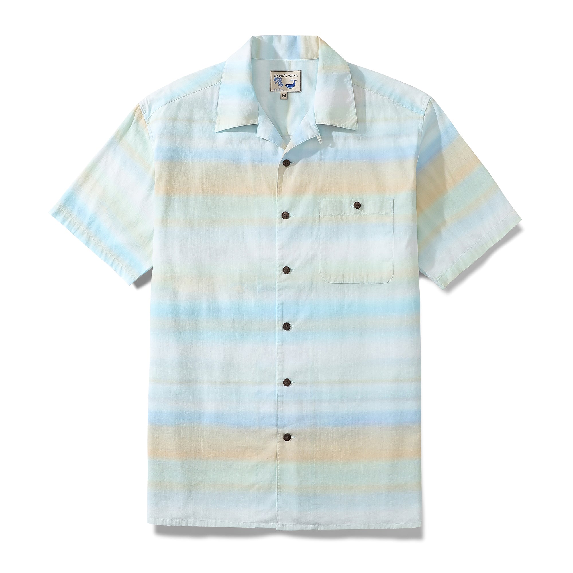 Men's Stripe Blurred Camp Shirt Hawaiian Coconut Button Short Sleeve Aloha Shirt