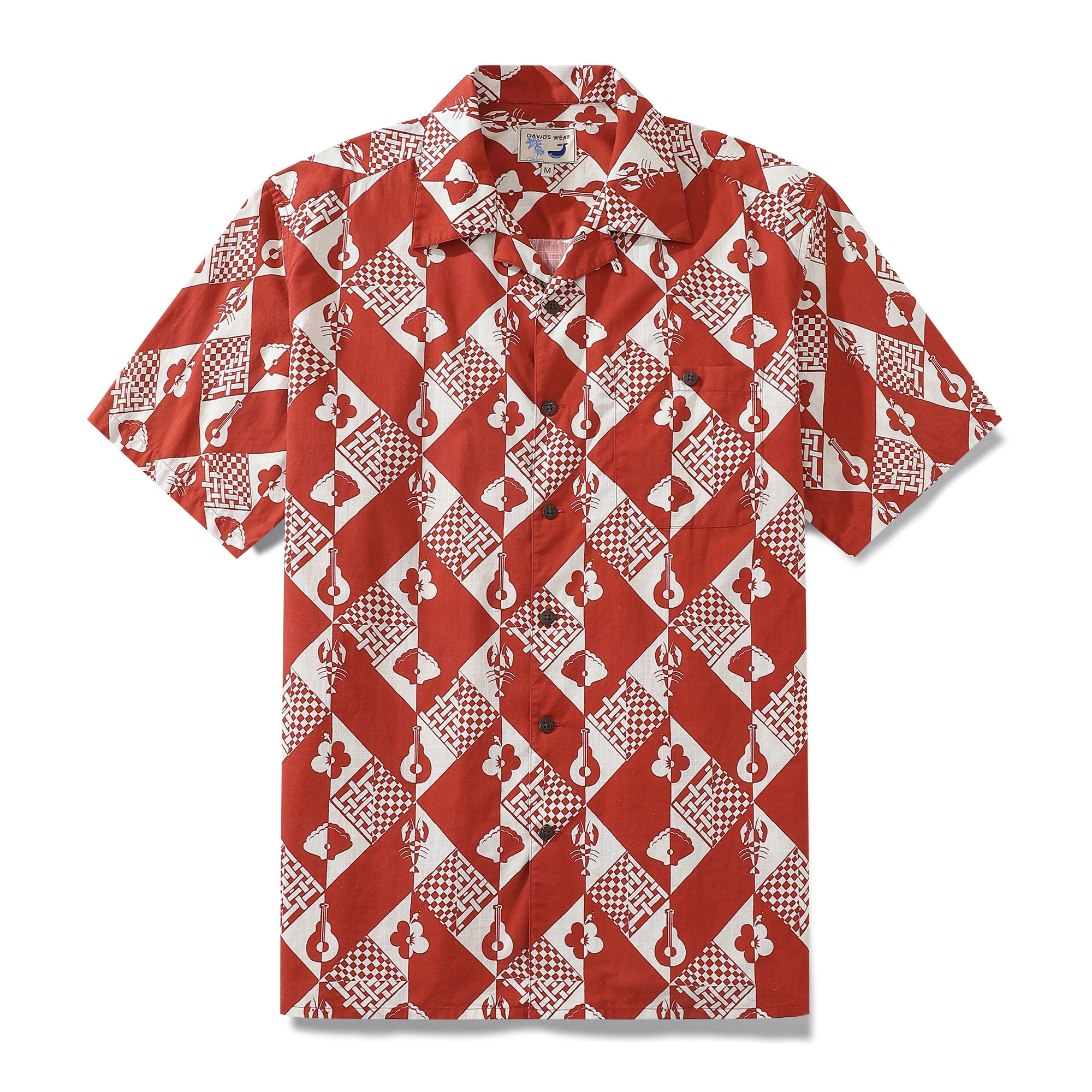 1970s Vintage Hawaiian Shirts For Men Checkerboard Variations Shirt 100% Cotton