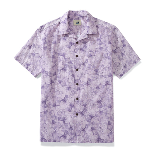 Daffodils Light Purple Golf Shirts Men's 100% Cotton Hawaiian Shirts Coconut Button