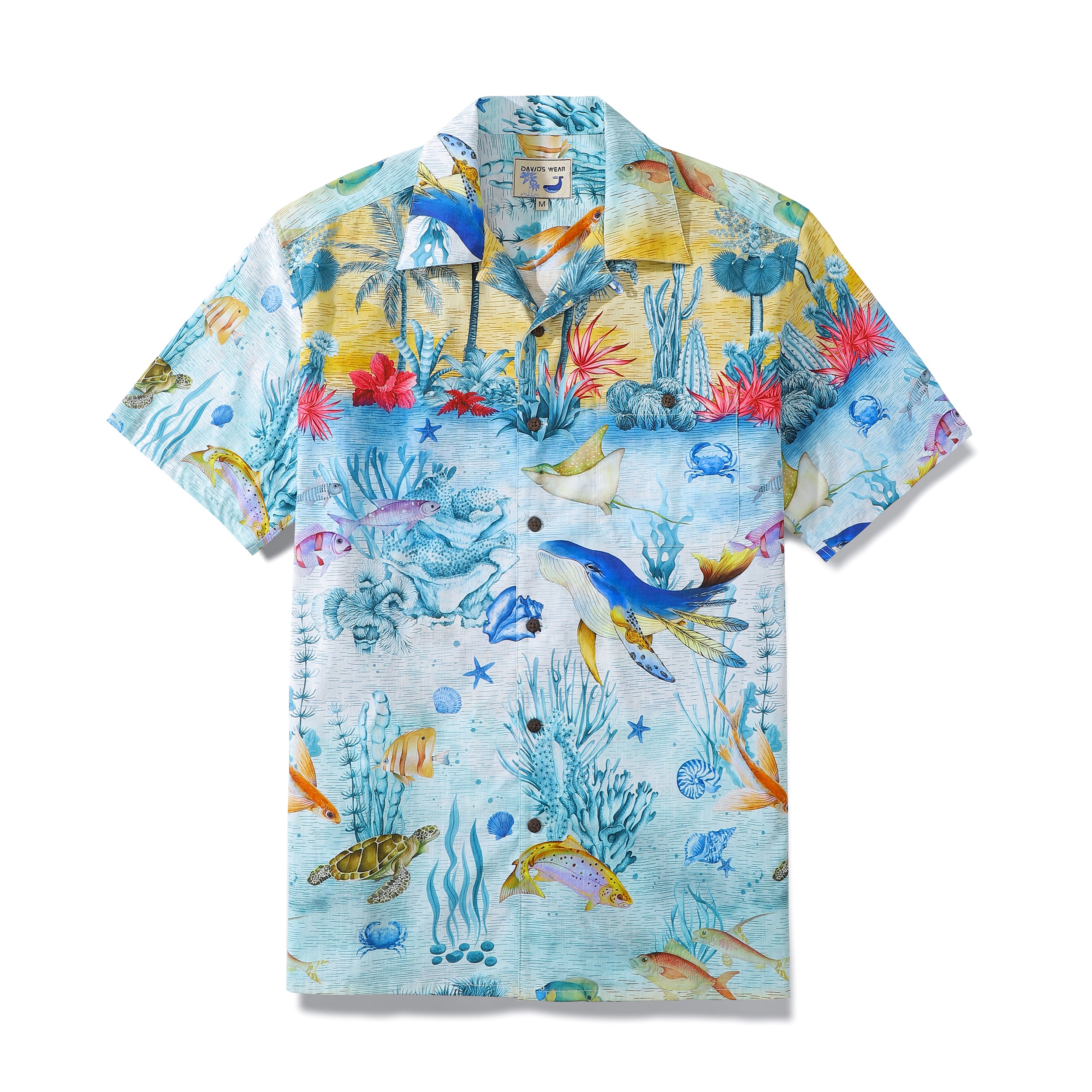 Men's Hawaiian Shirt Cotton Funky Camp Shirt Marine Ocean World Coconut Button
