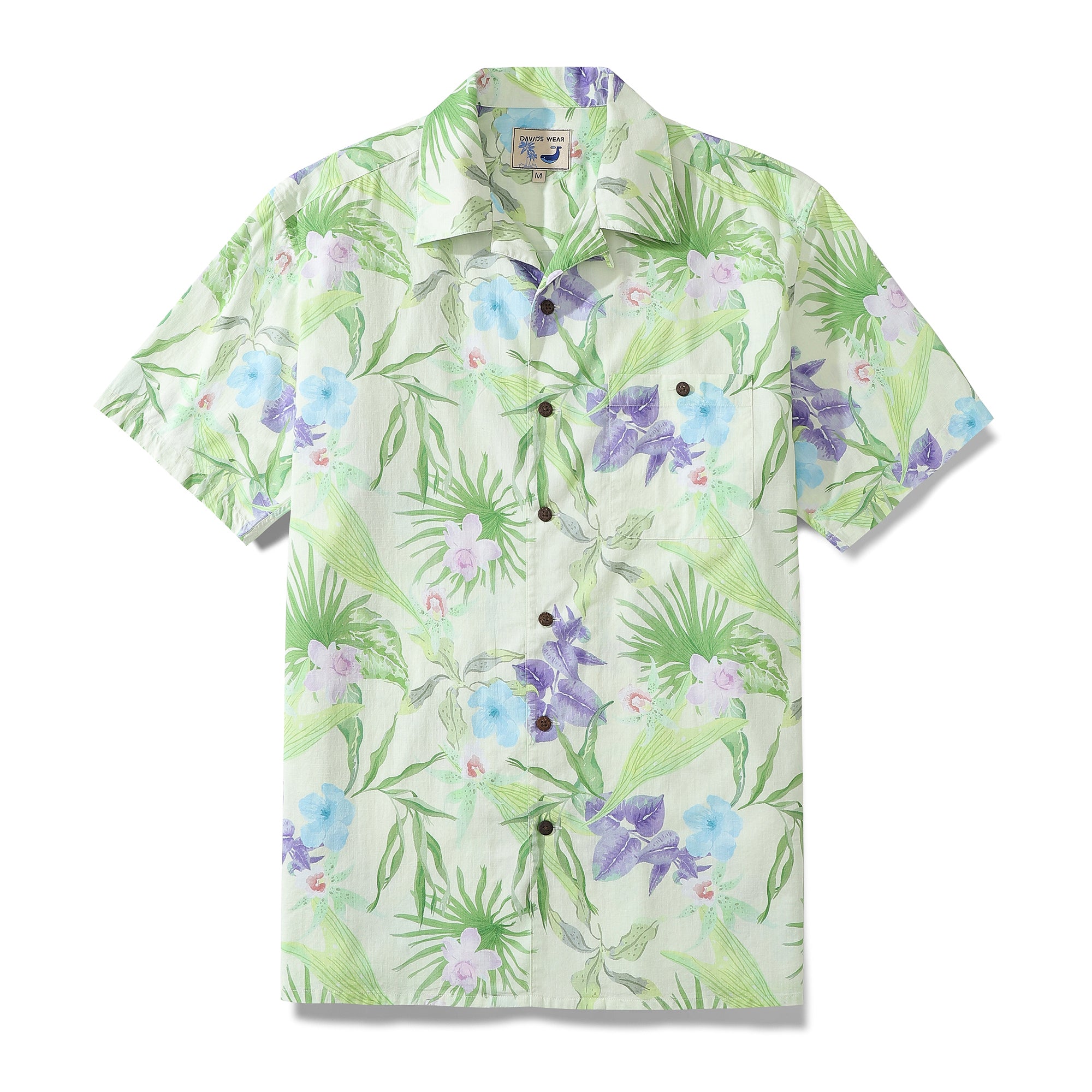 Men's Hawaiian Shirt Green Tropical Floral Cotton Aloha Shirt Camp Shirt