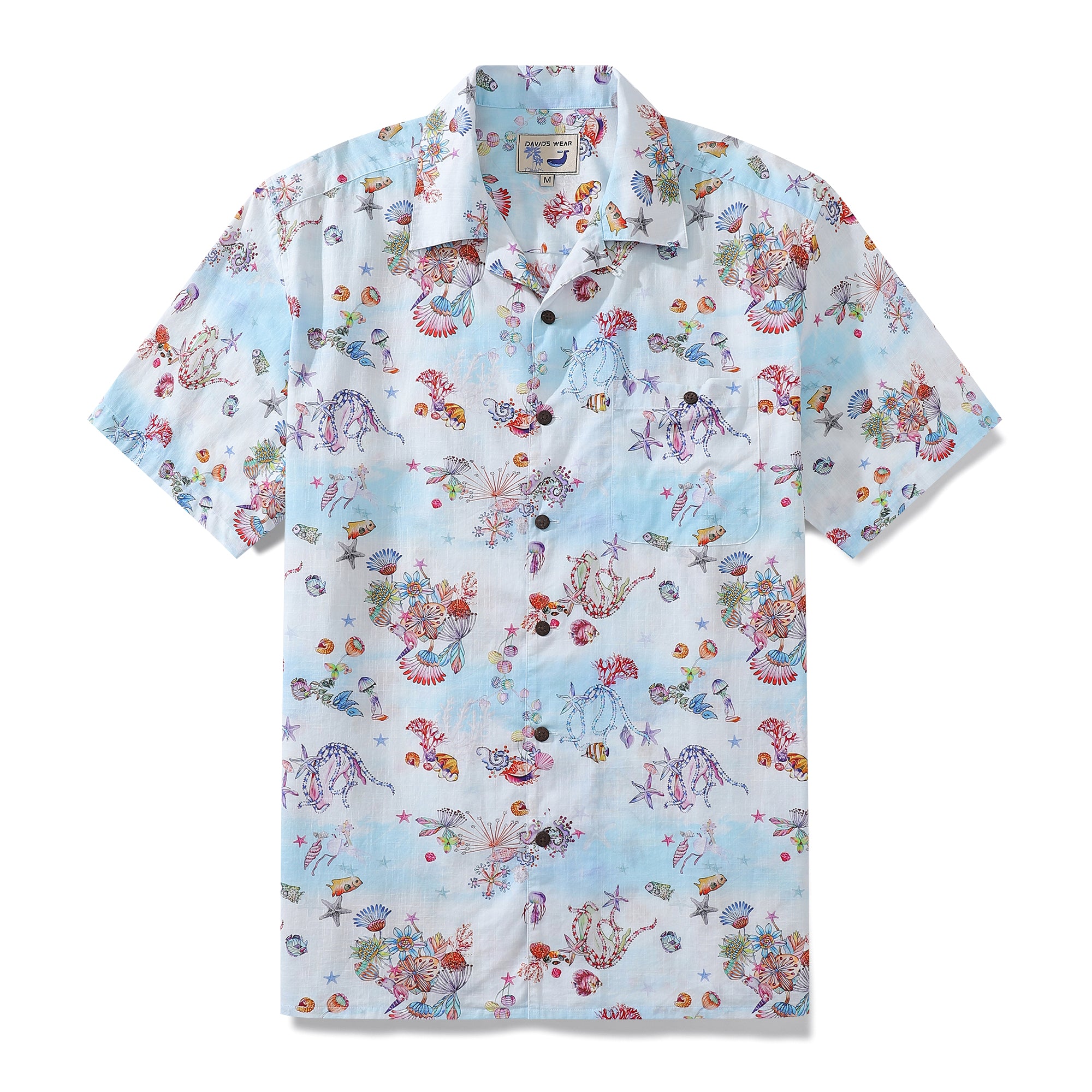 Hawaiian Shirts For Men Rainbow Ocean Print Shirt 100% Cotton