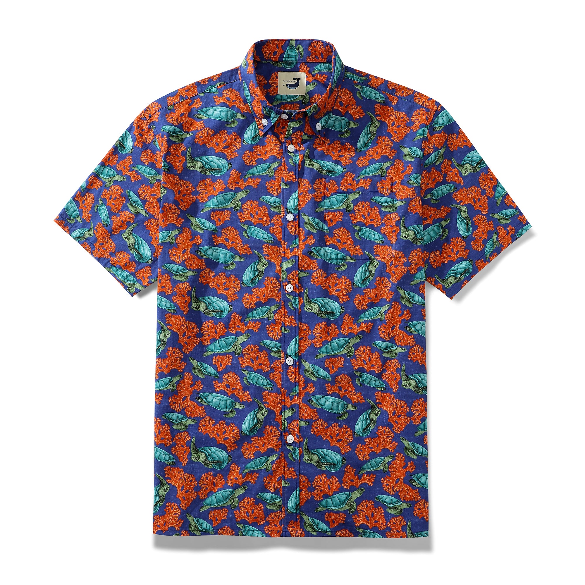 Sea Turtle And Coral Dark Blue Men's Button-down Shirt 100% Cotton