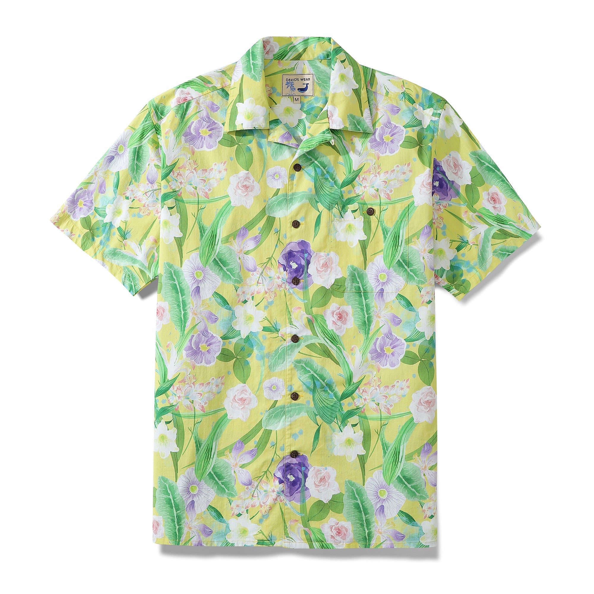 Men's Aloha Shirt Yellow Tropical Floral Cotton Camp Collar Hawaiian Shirt