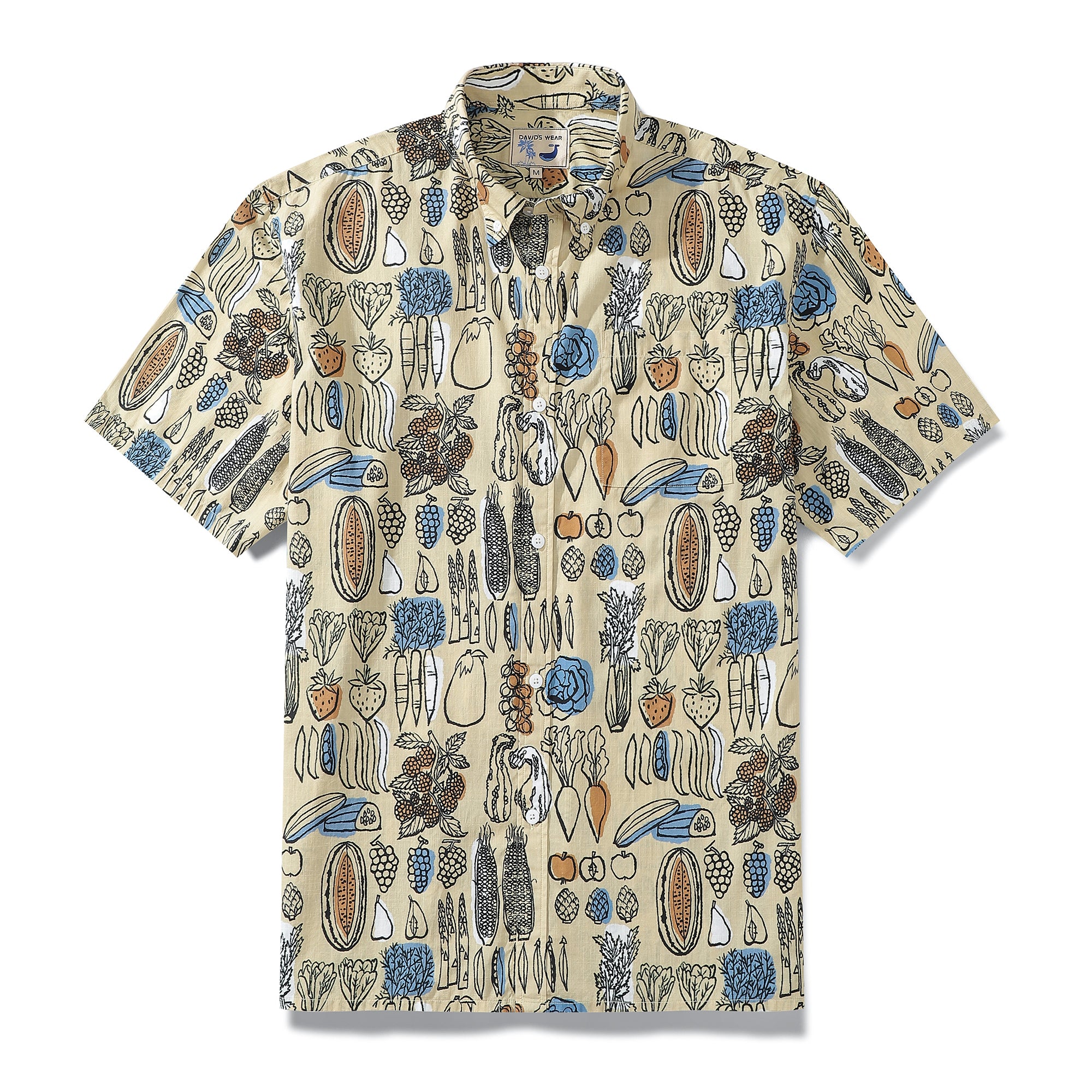 1980s Vintage Hawaiian Shirts for Men Vegetable and Fruit Print Short Sleeve Shirt