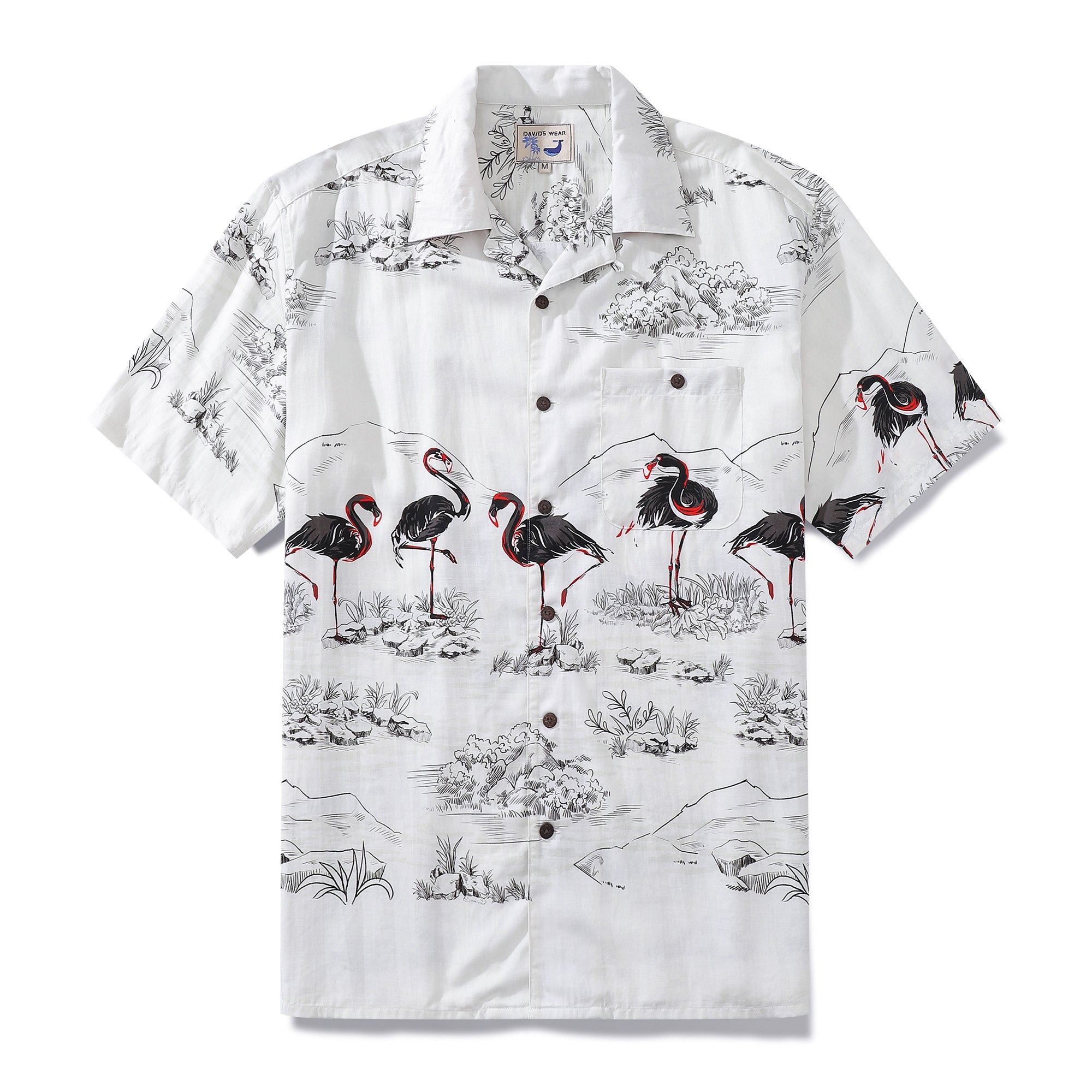Hawaiian Shirts For Men 1950s Vintage Flamingo Print Short Sleeve Aloha Shirt