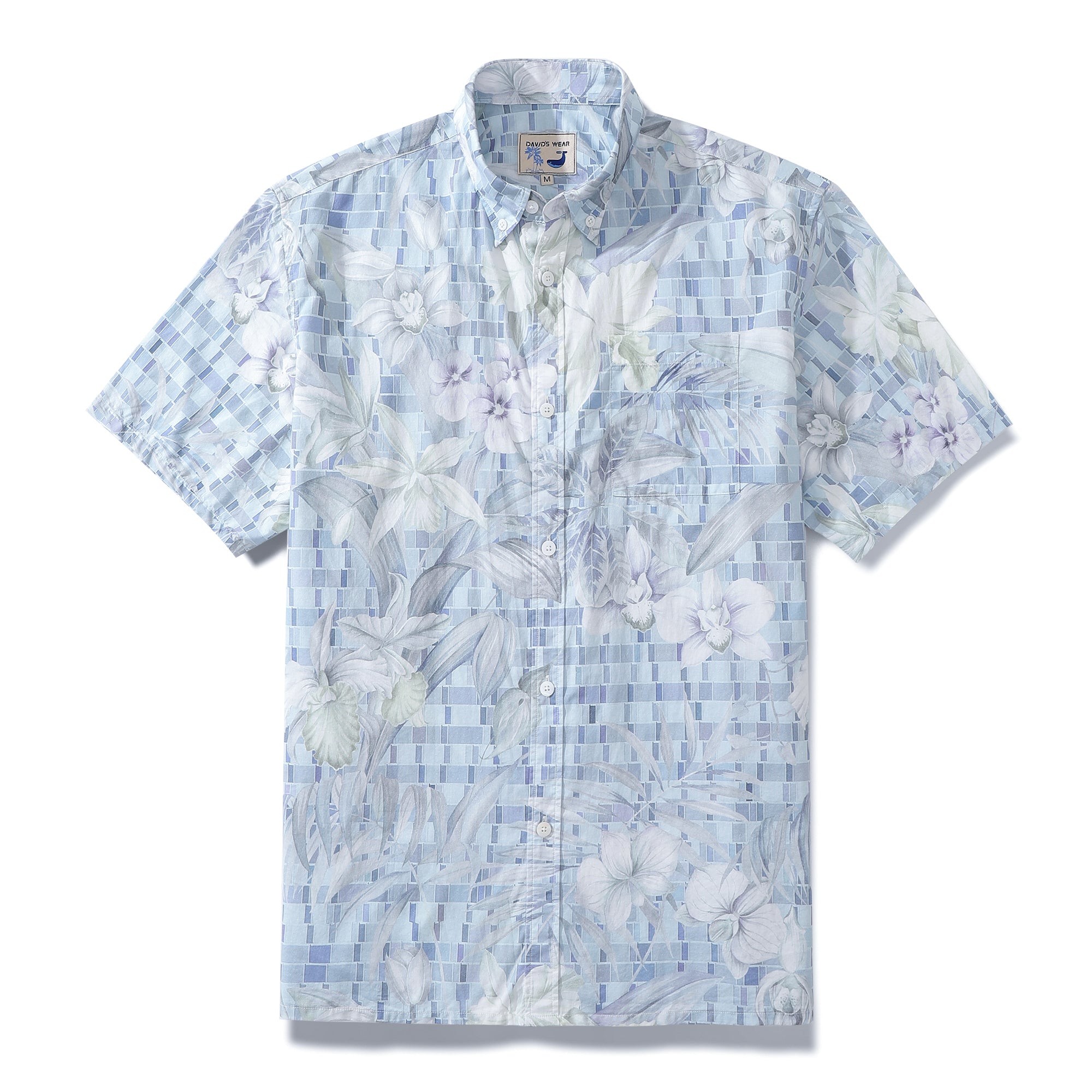 Hawaiian Shirt For Men Light Blue Floral Print Vintage Aloha Shirt Short Sleeve