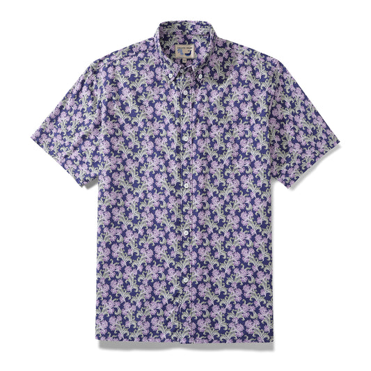 Men's Button Down Shirt Purple Floral Cotton Aloha Shirt Hawaiian Shirt