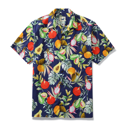 Avocado Papaya Mango Tropical Fruit Men's Hawaiian Shirt 100% Cotton