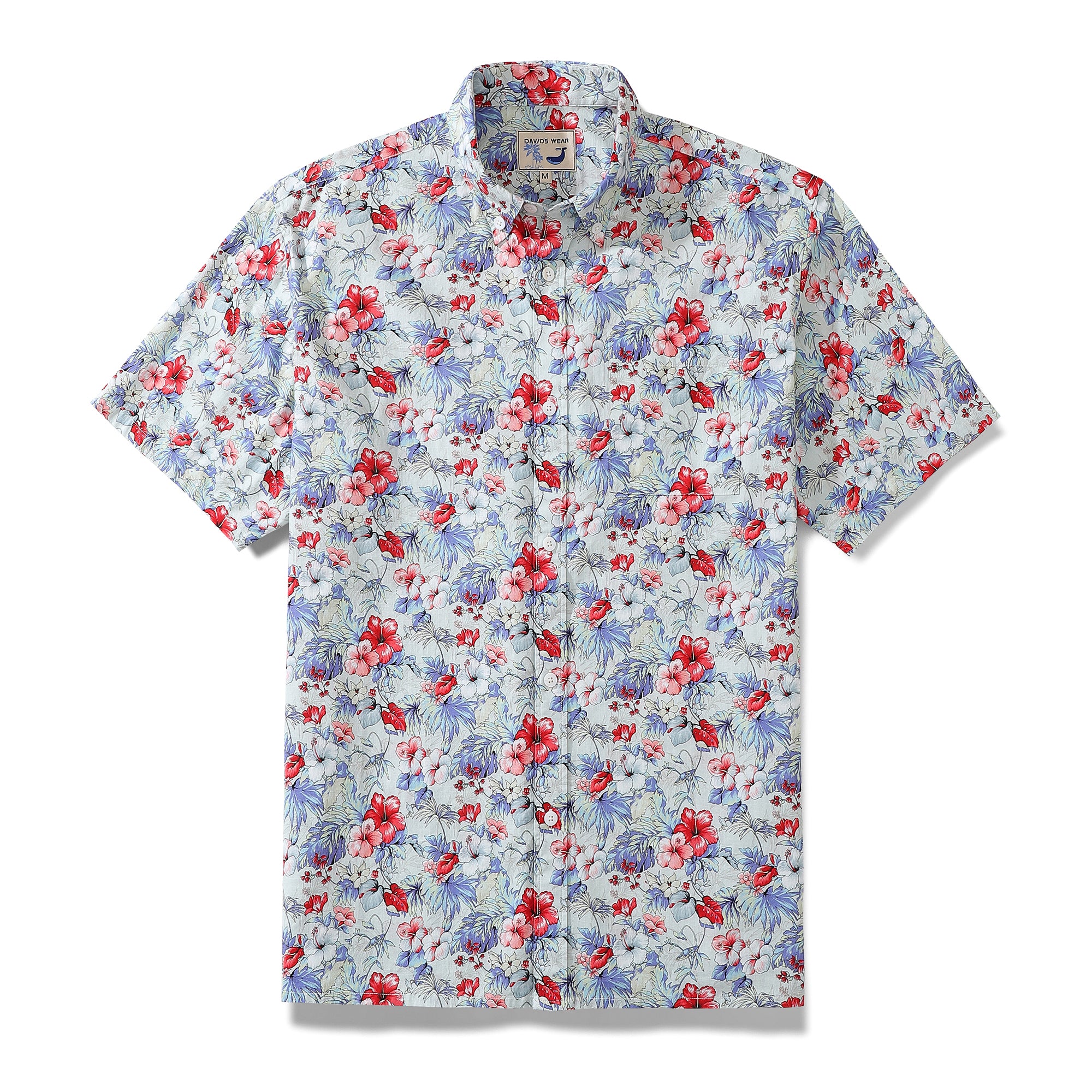Men's Hawaiian Shirt Tropical Hibiscus Floral Cotton Aloha Shirt Button Down