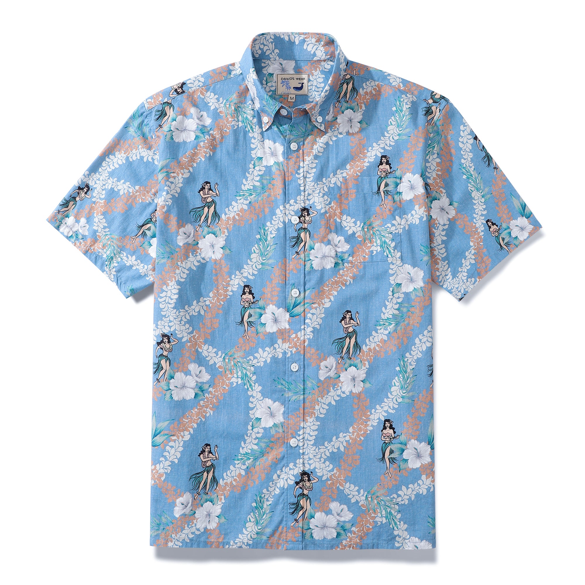 Hawaiian Shirt For Men Blue Short Sleeve Hawaii Hula Dance Print Designer Shirt