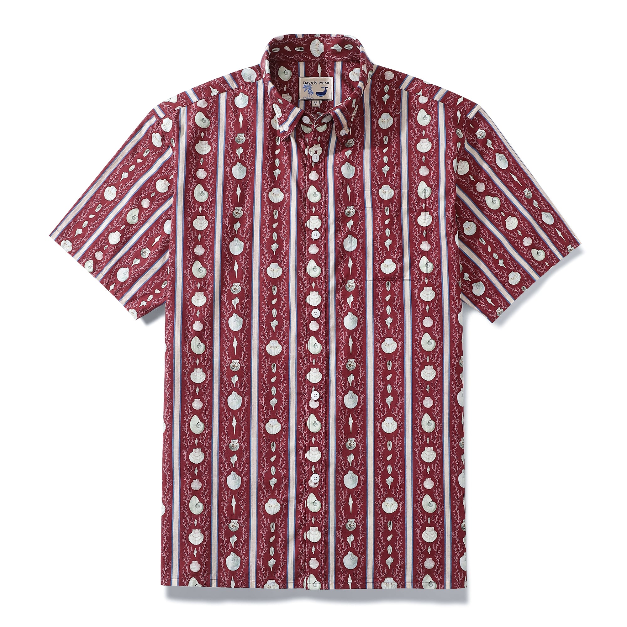 Hawaiian Shirt For Men Red Vintage Cotton Shirt Vertical Striped Shell Short Sleeve