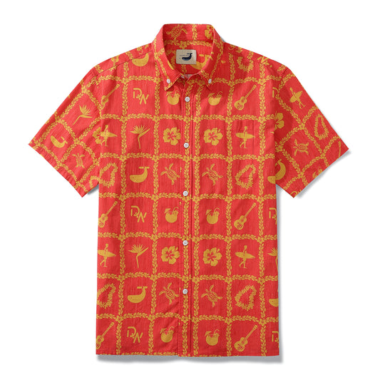 Classic Nine-Square Division Men's Button-down Shirt Tropical Life