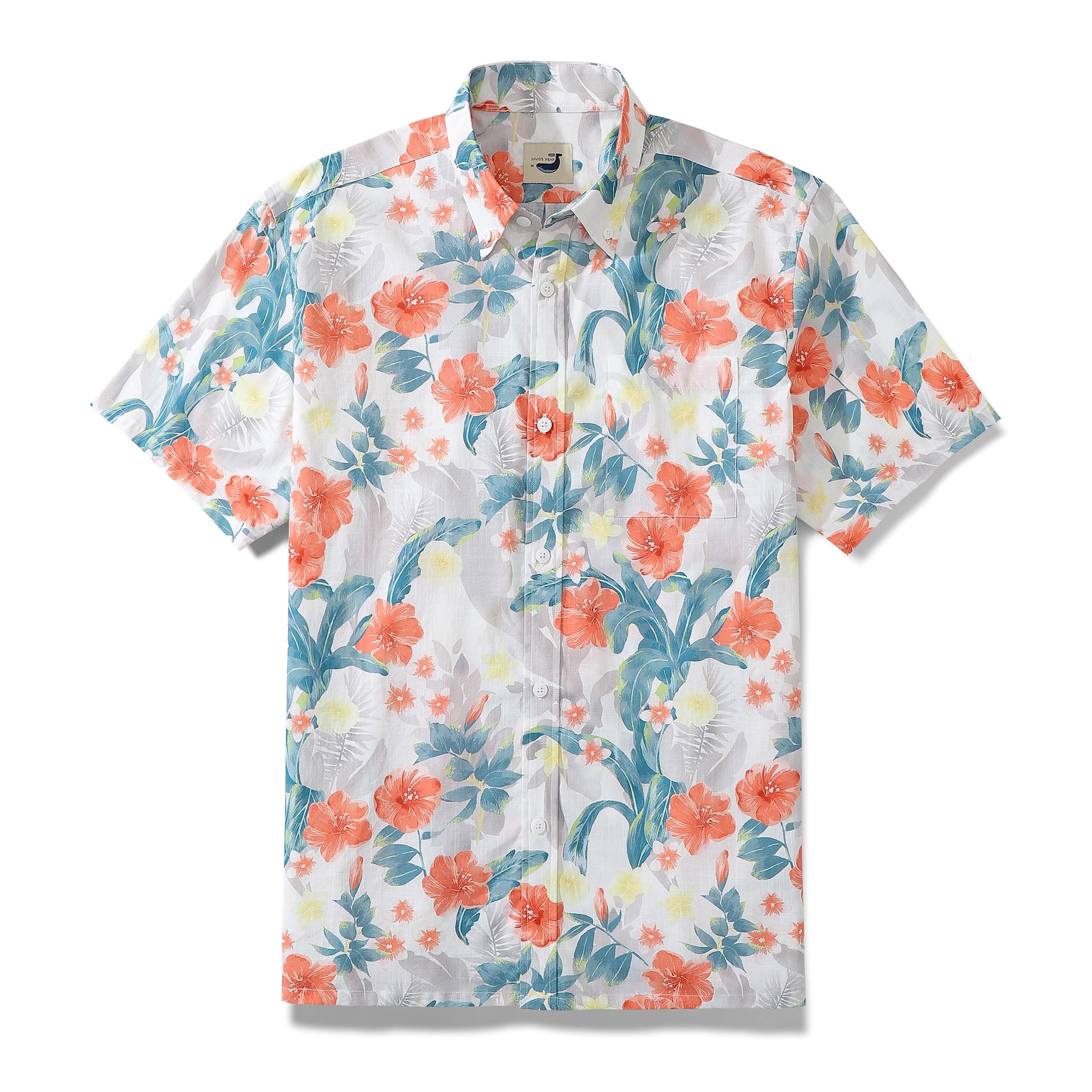 Tropical Floral Print Hawaiian Shirts For Men Short Sleeve Cotton Button Down